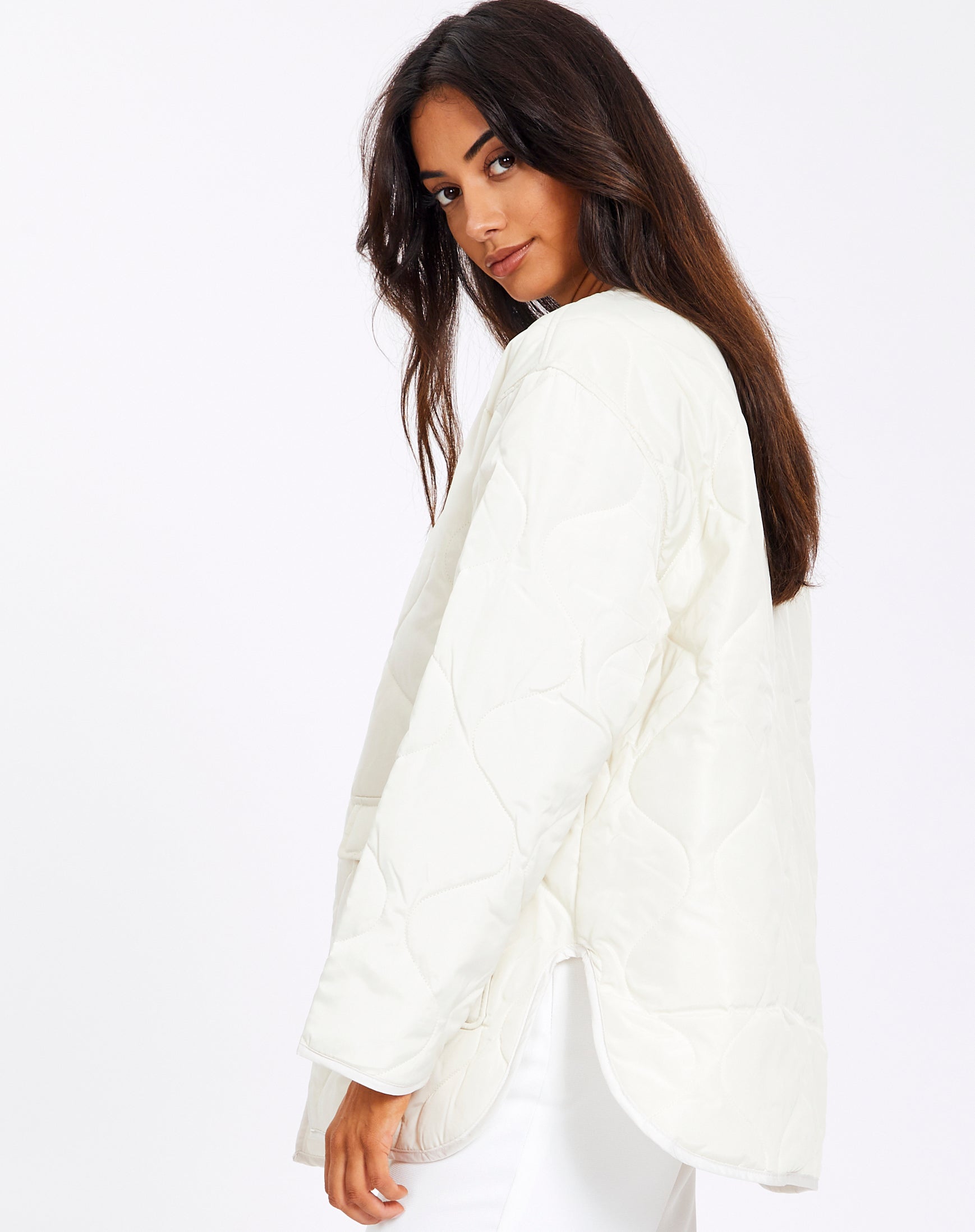 Recycled Quilted Puffer Jacket in White 