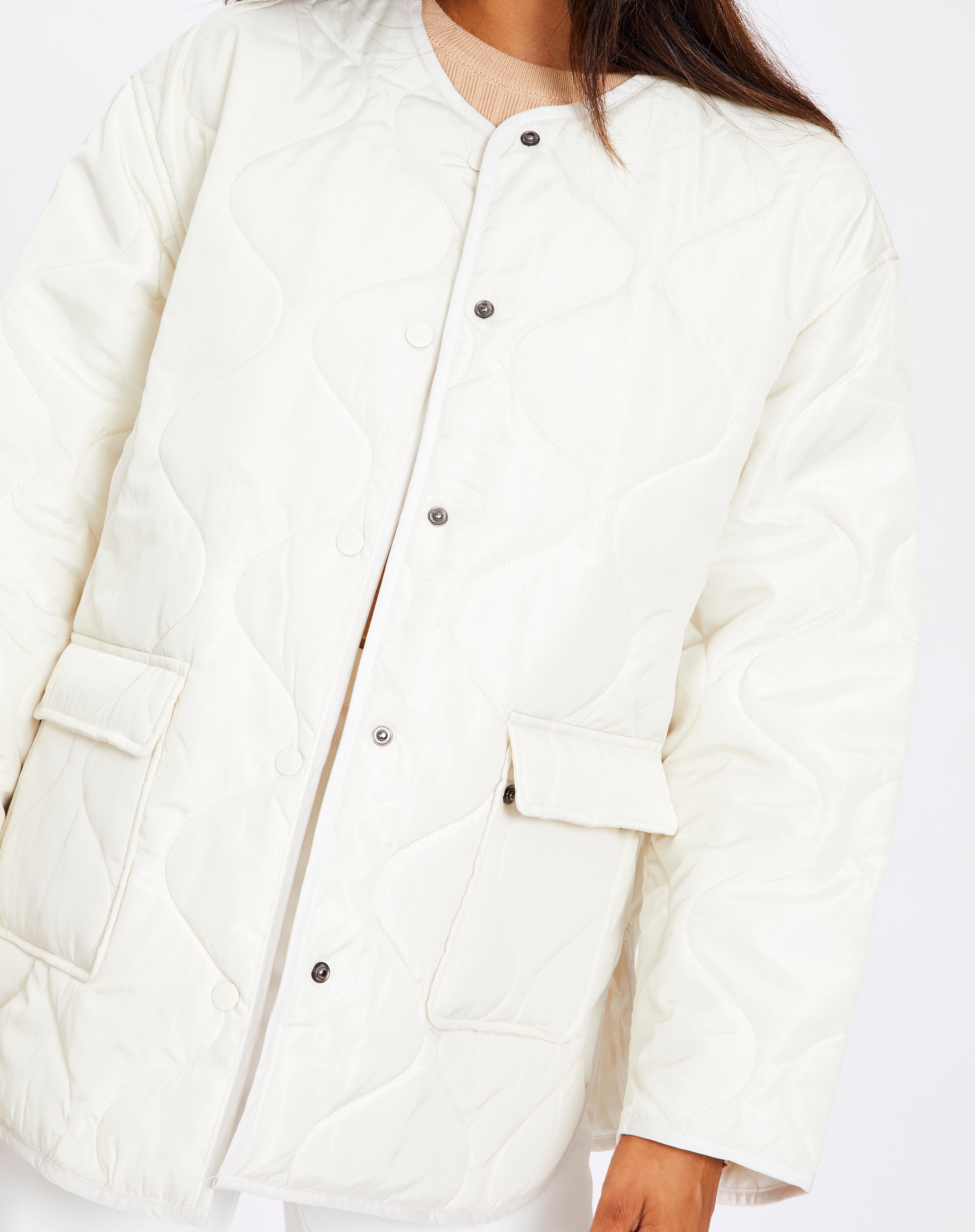 Recycled Quilted Puffer Jacket in White 