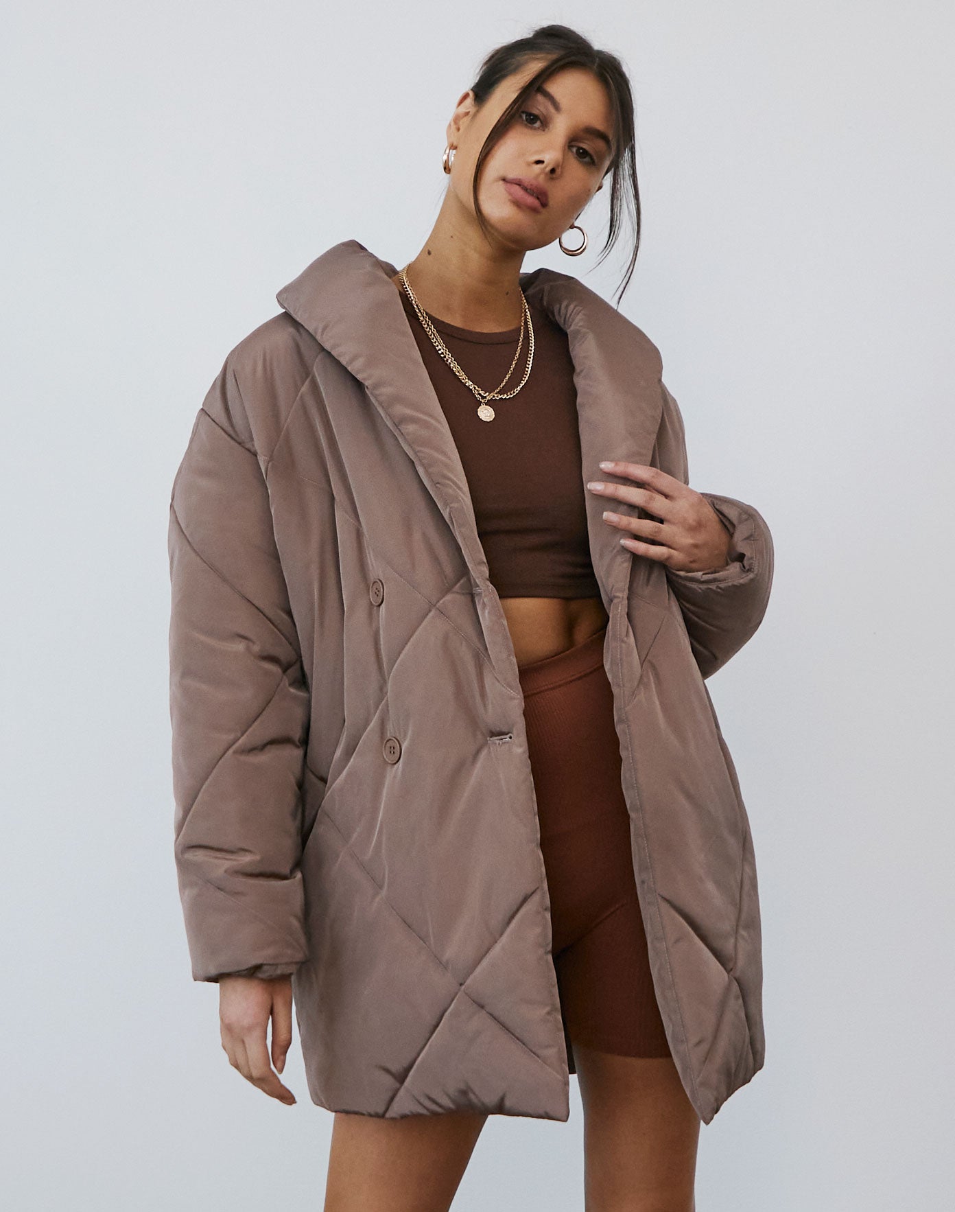 Oversized Quilted Puffer Jacket in Pink 
