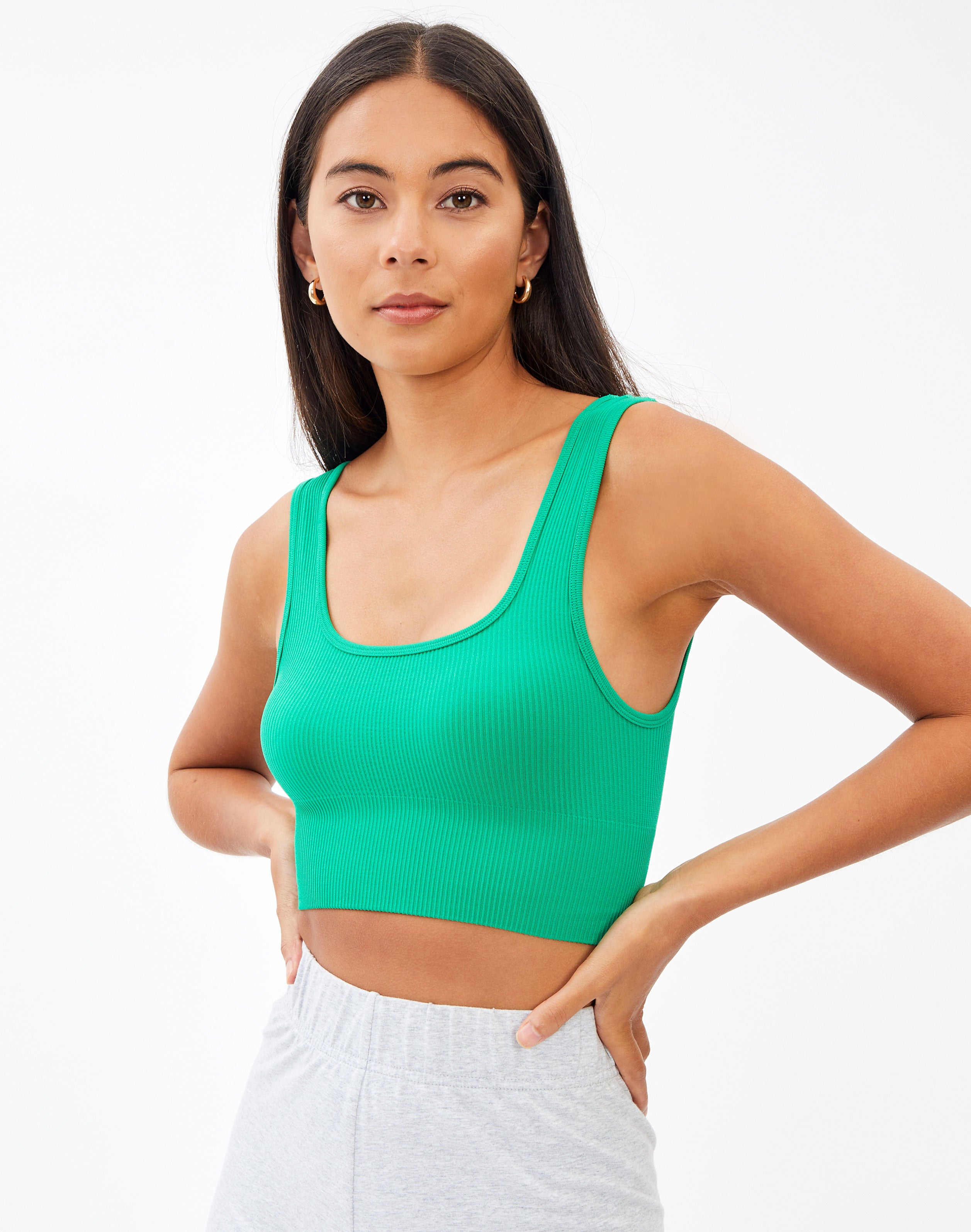 Scoop Neck Seamless Tank in Green 