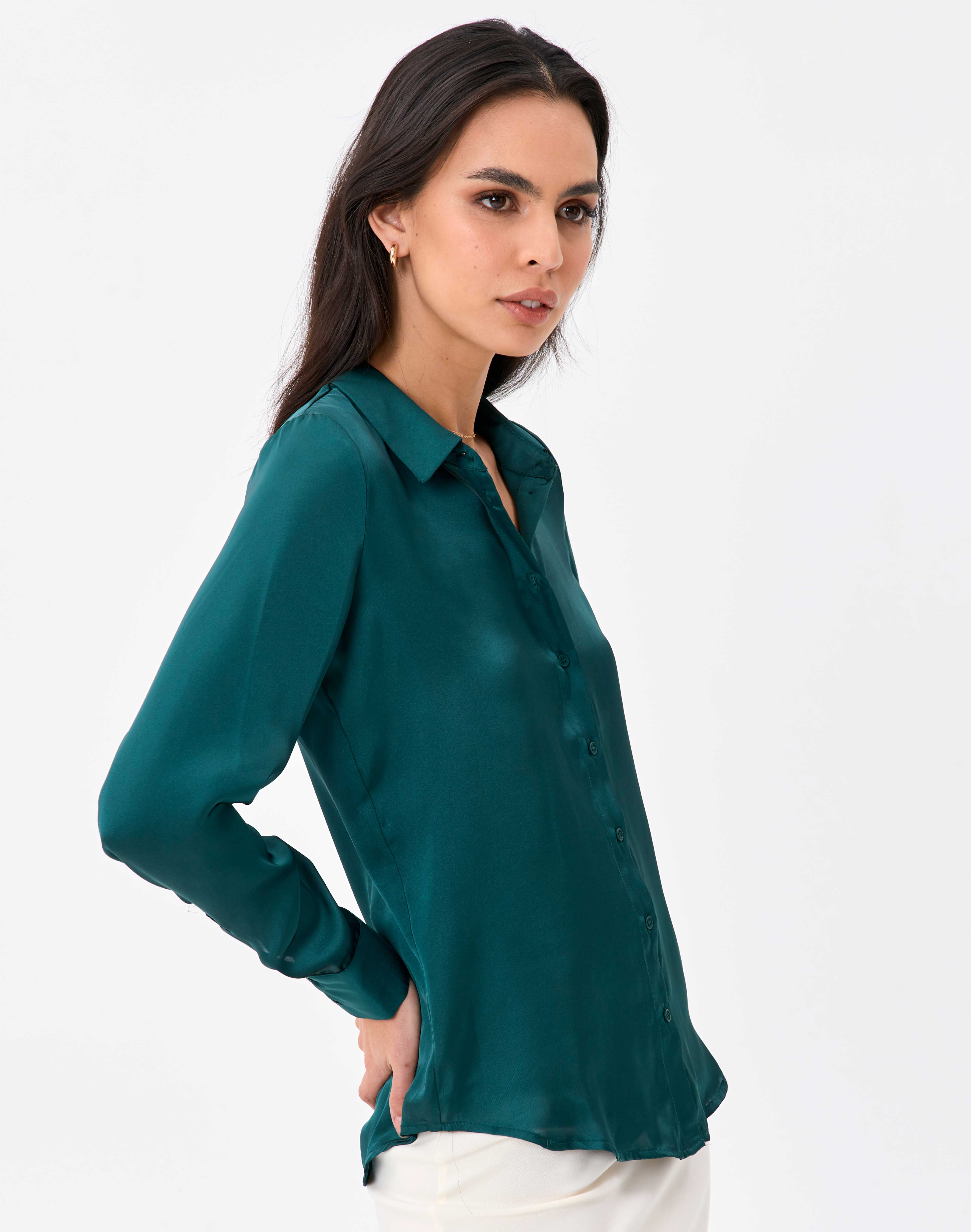 Recycled Satin Long Sleeve Shirt in 