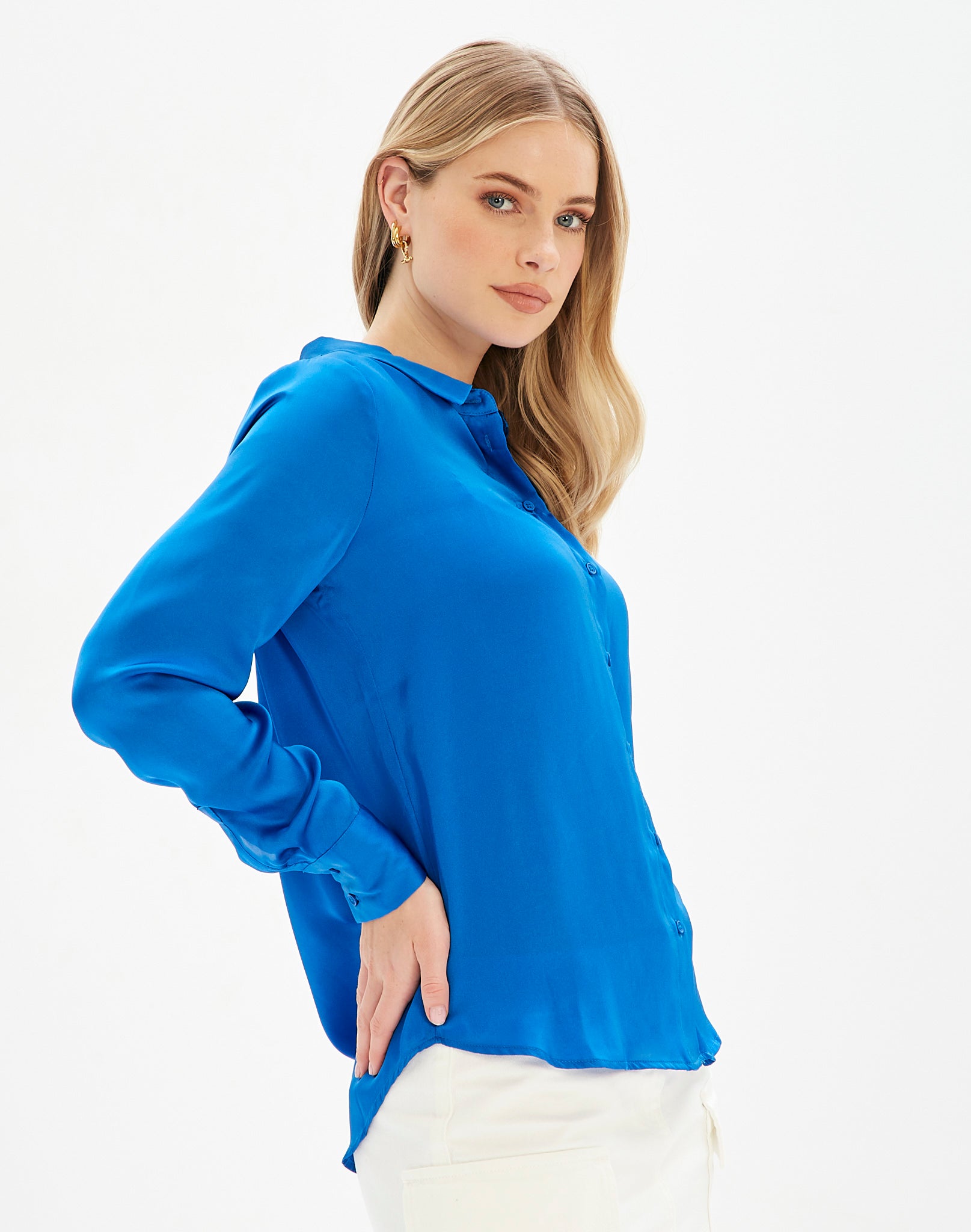 Recycled Satin Long Sleeve Shirt in 