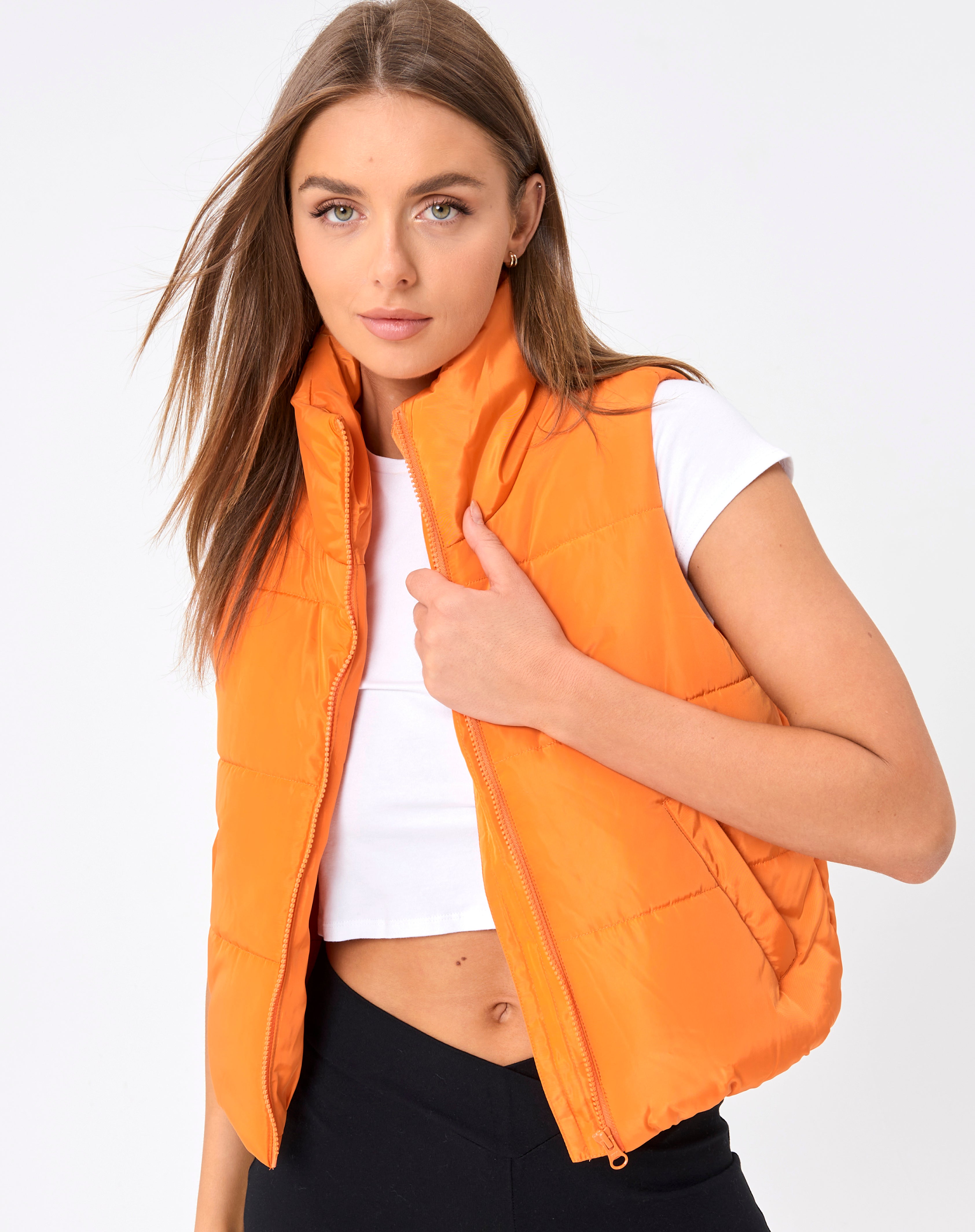 Recycled Cropped Puffer Vest in Orange | Glassons