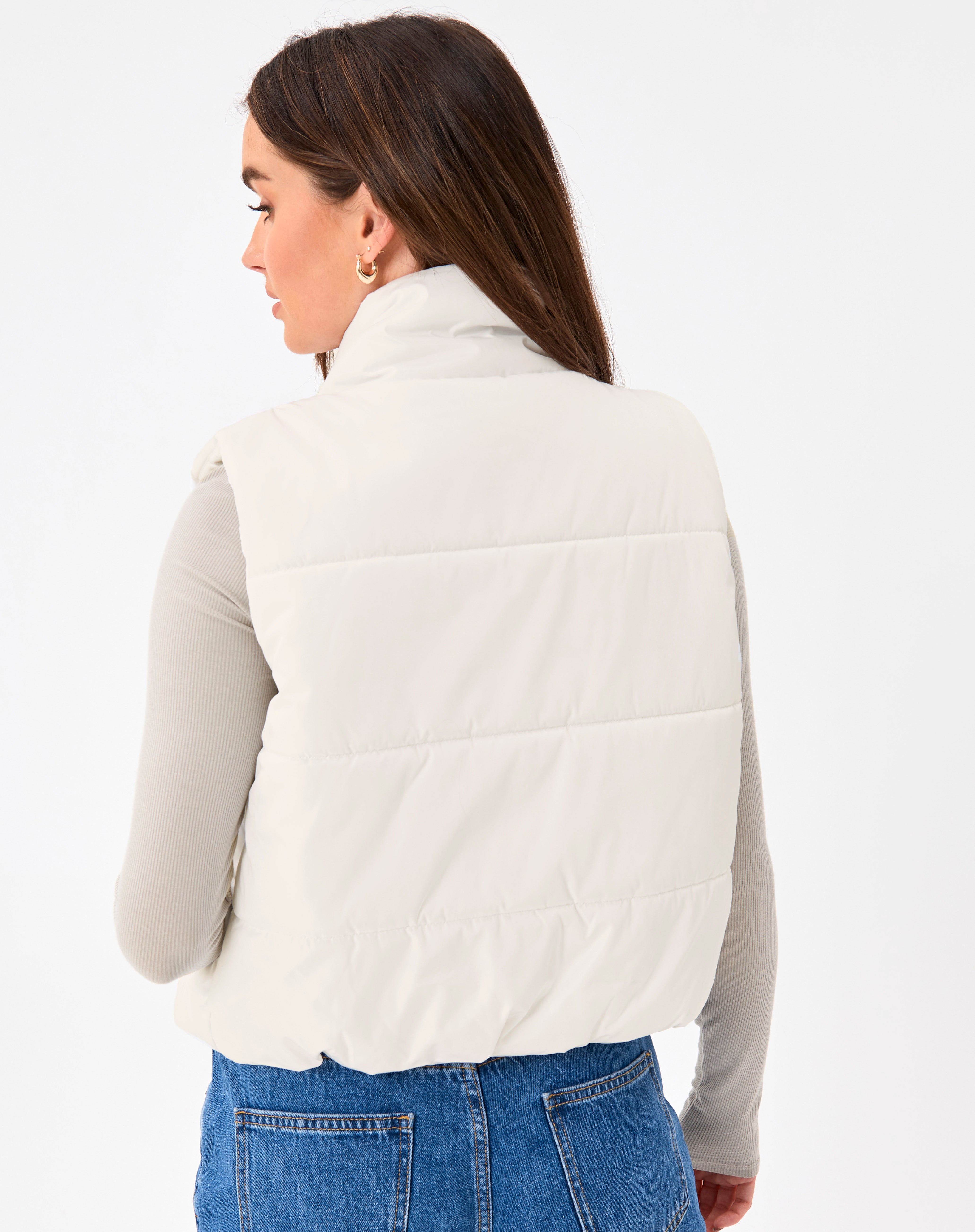 Recycled Cropped Puffer Vest in Beige 