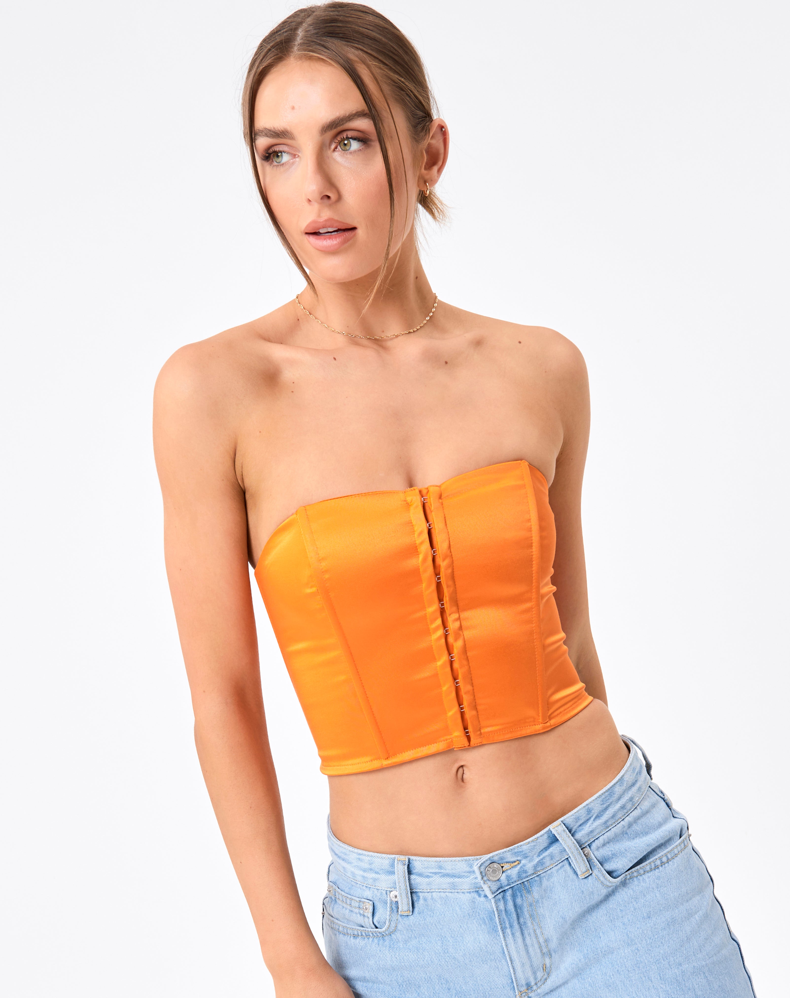 Satin Hook \u0026 Eye Tie Back Corset Top in 