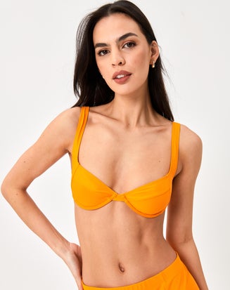 Recycled Balconette Tie Back Bikini Top in Orange | Glassons