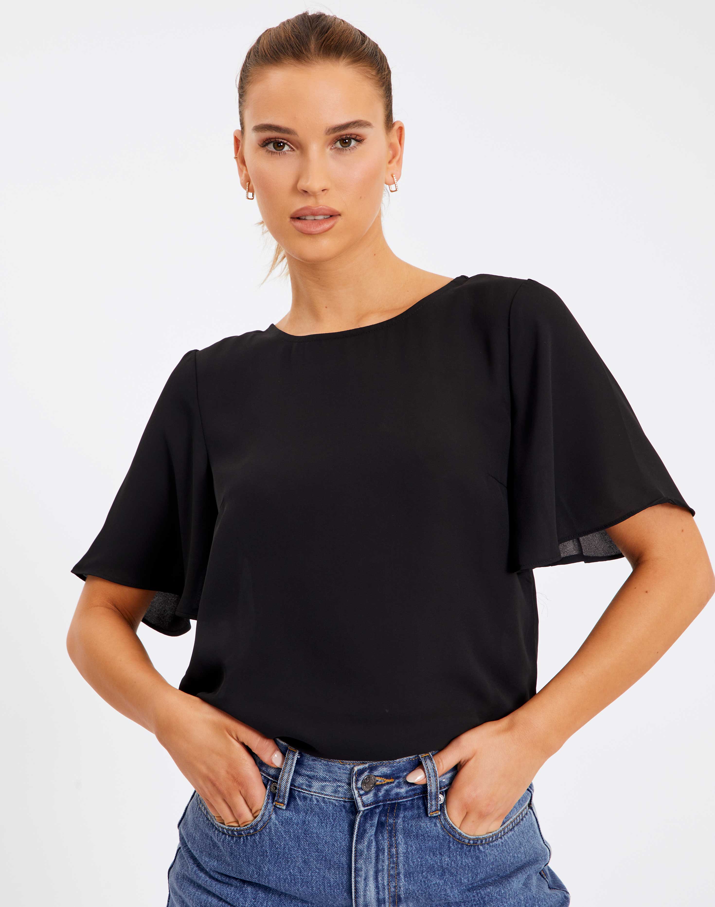 high low black blouse