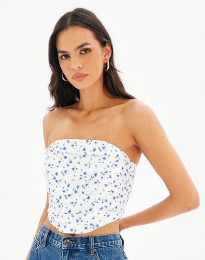Floral Ruched Corset Top in Print | Glassons