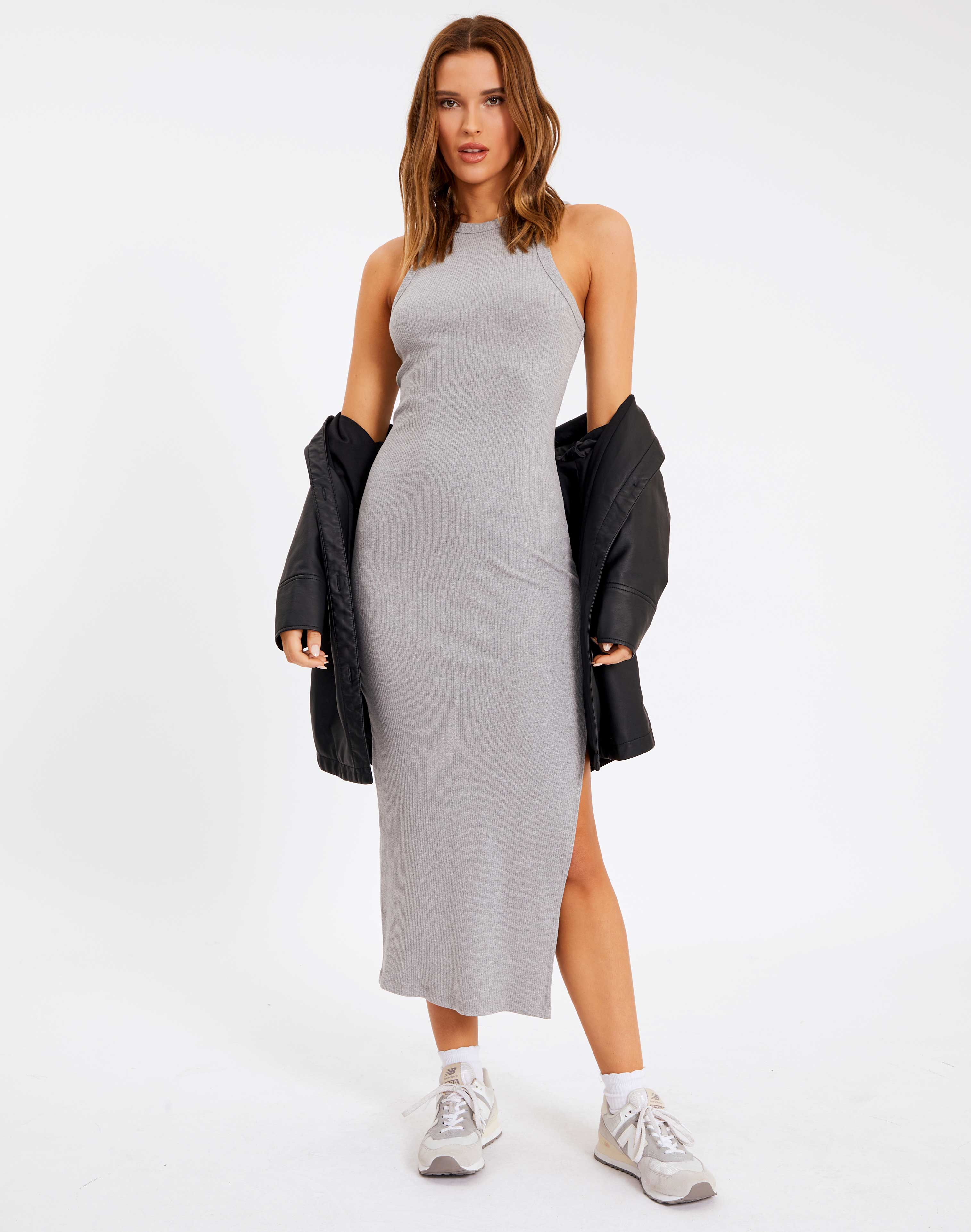 Glassons Side Split Ribbed Midi Dress