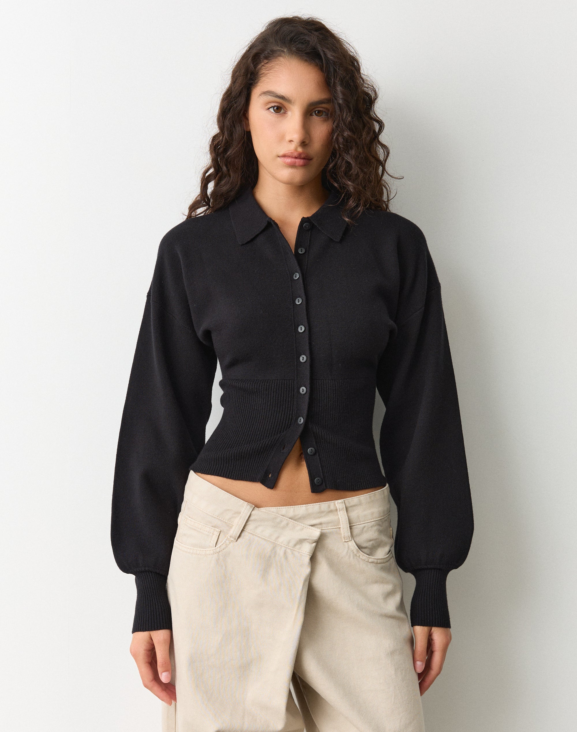 Cinched Collared Cardigan in Black | Glassons AU