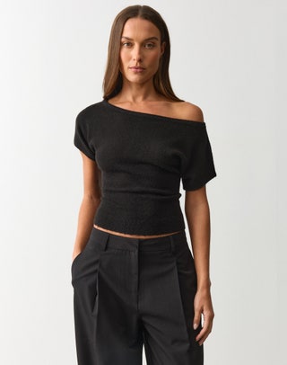 Twist One Shoulder Knit Top in Milk | Glassons AU