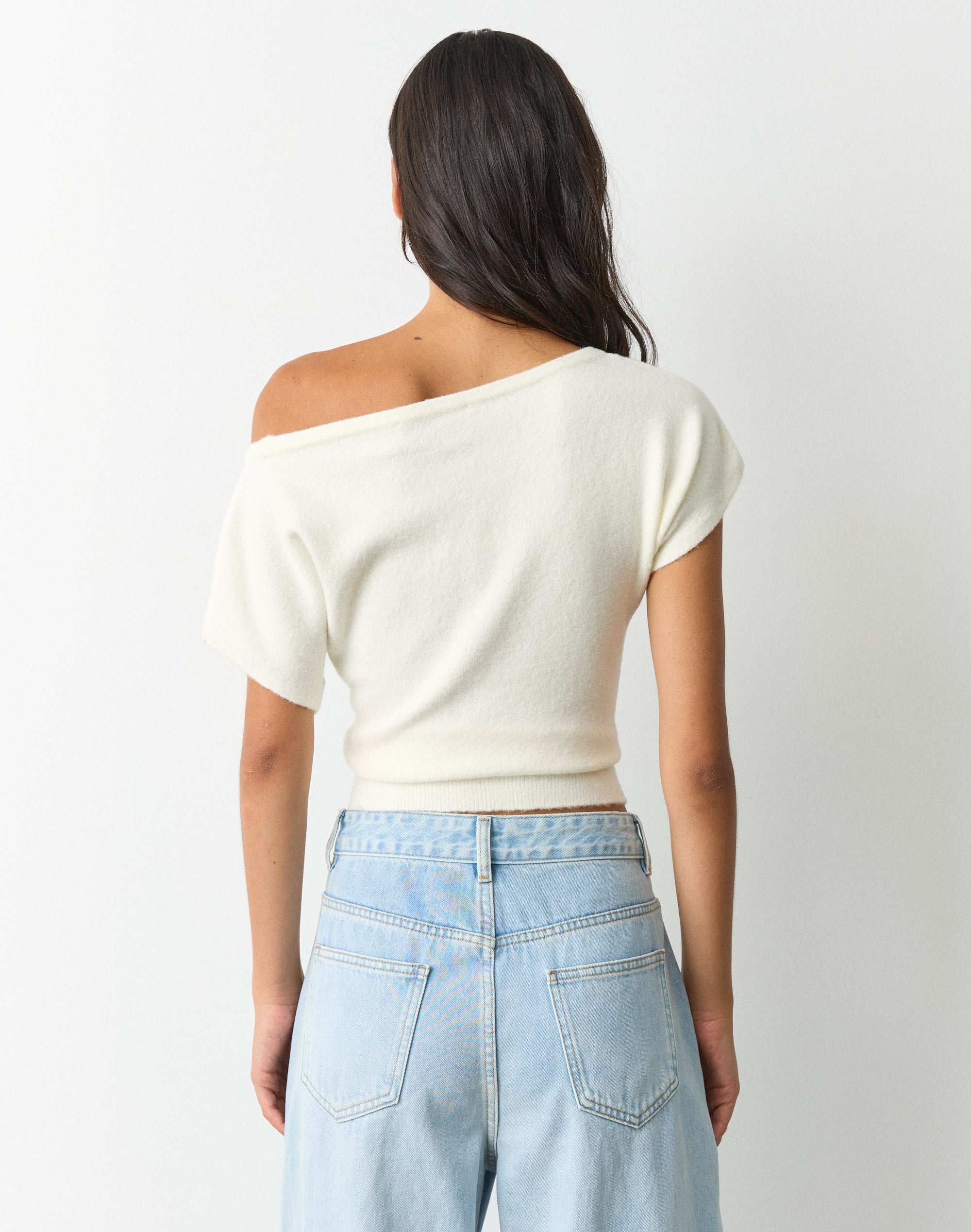 Cosy Off Shoulder Knit Top in Milk | Glassons AU