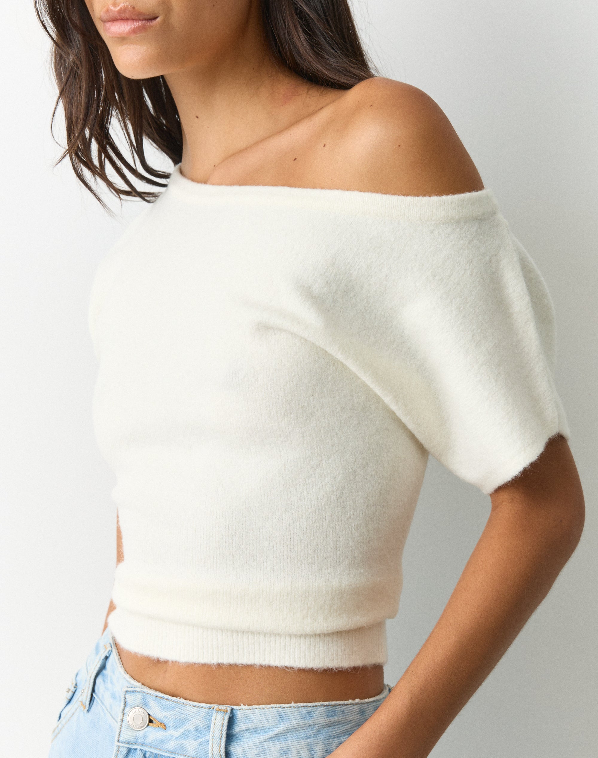 Cosy Off Shoulder Knit Top in Milk | Glassons AU
