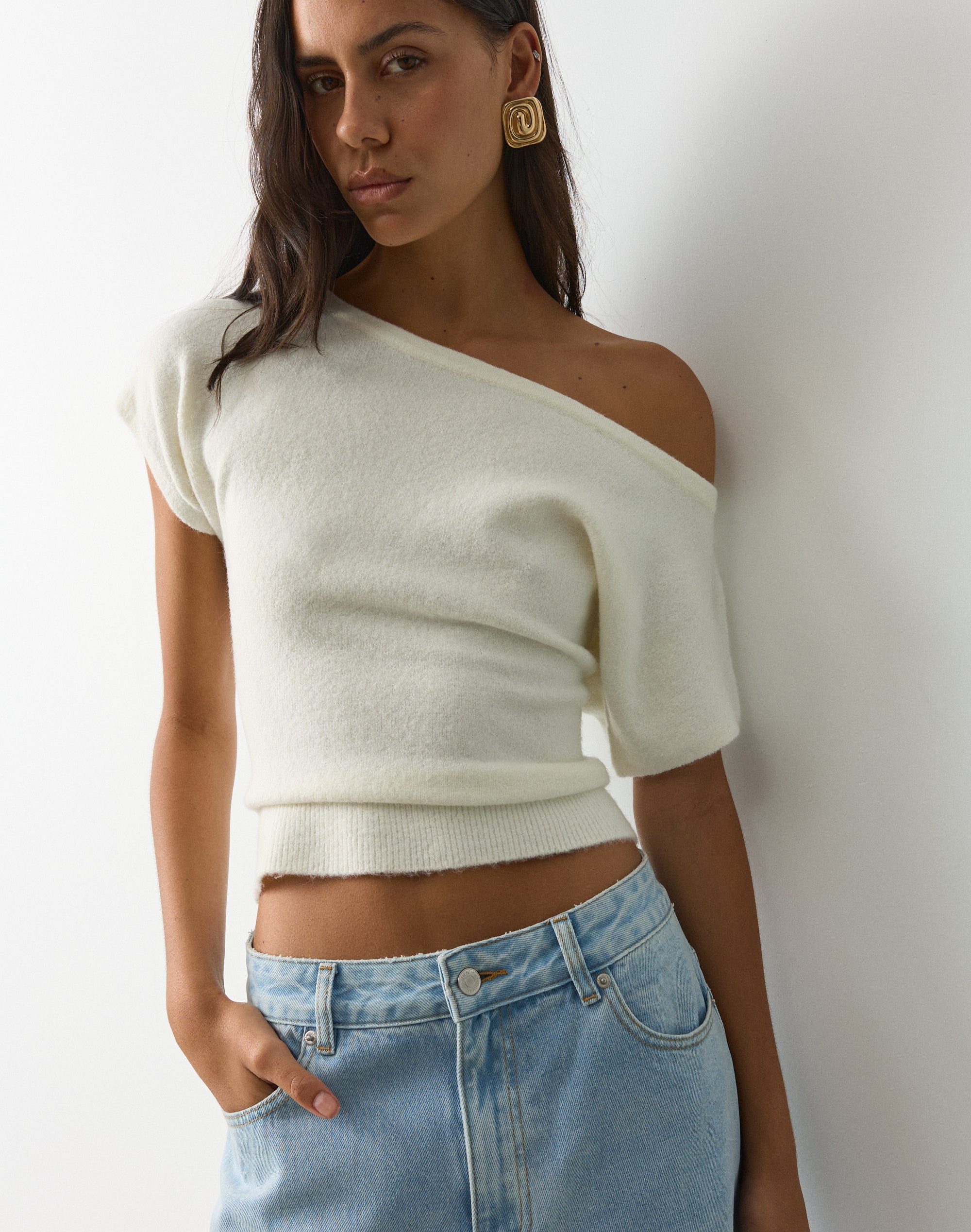 Cosy Off Shoulder Knit Top in Milk | Glassons US