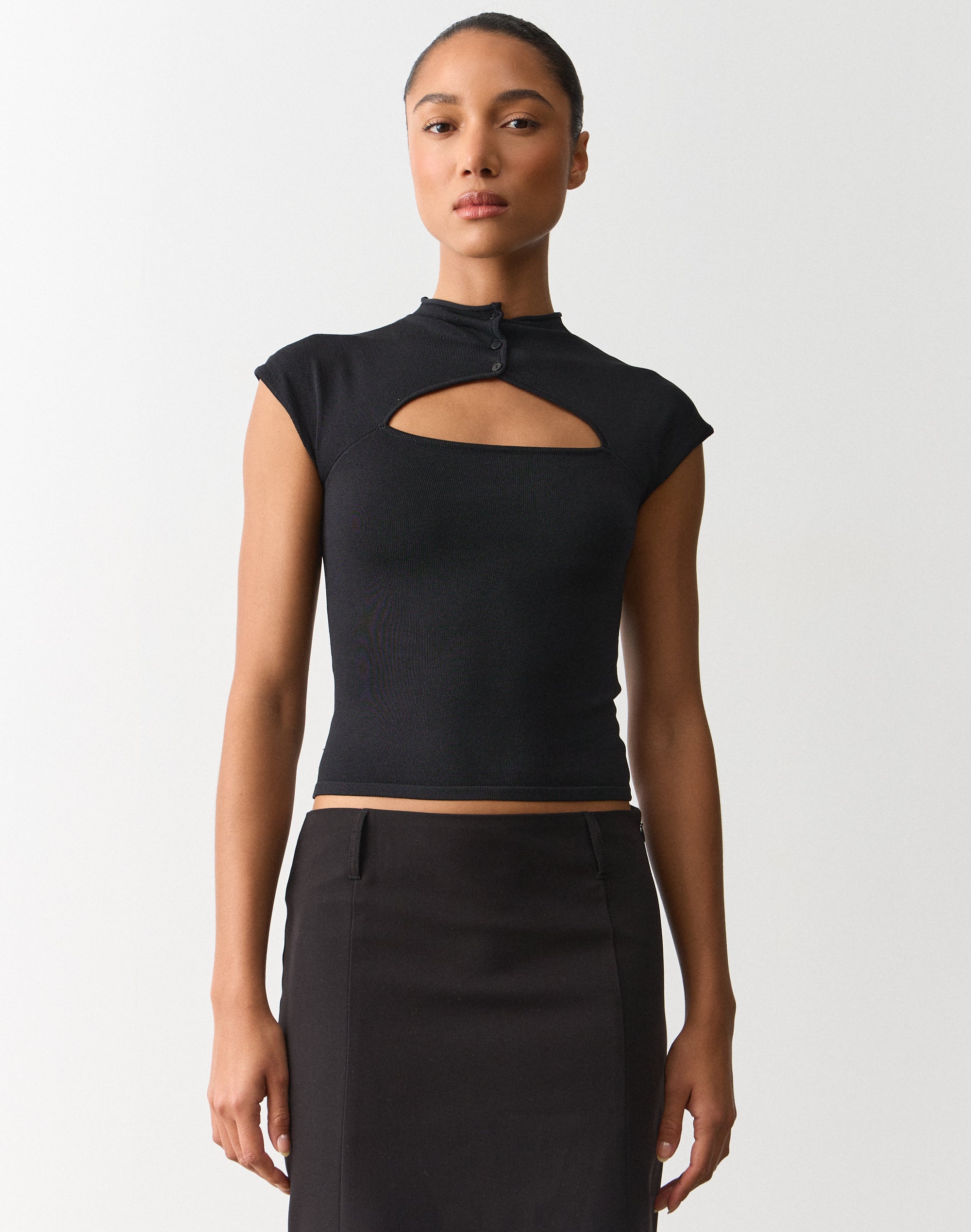 Cut Out Knit Top in Black | Glassons AU