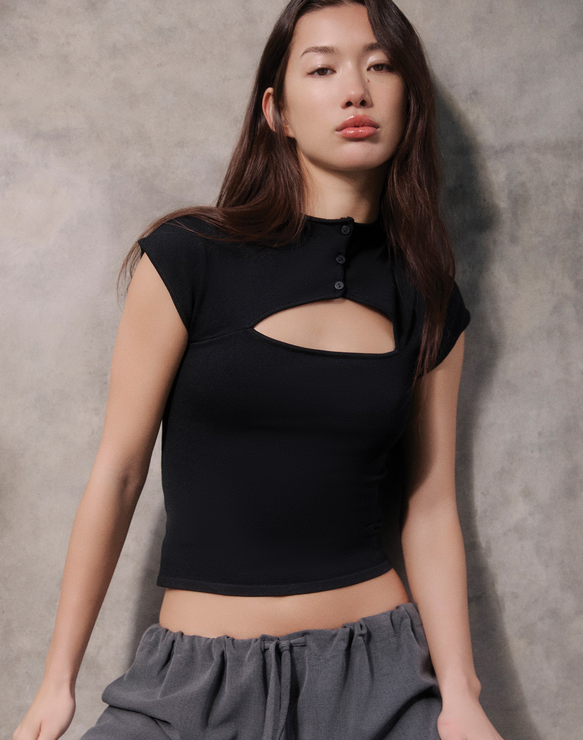 Cut Out Knit Top in Black | Glassons AU