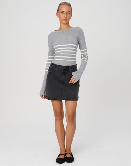 Mid Rise Denim Skirt in Slate Grey | Glassons