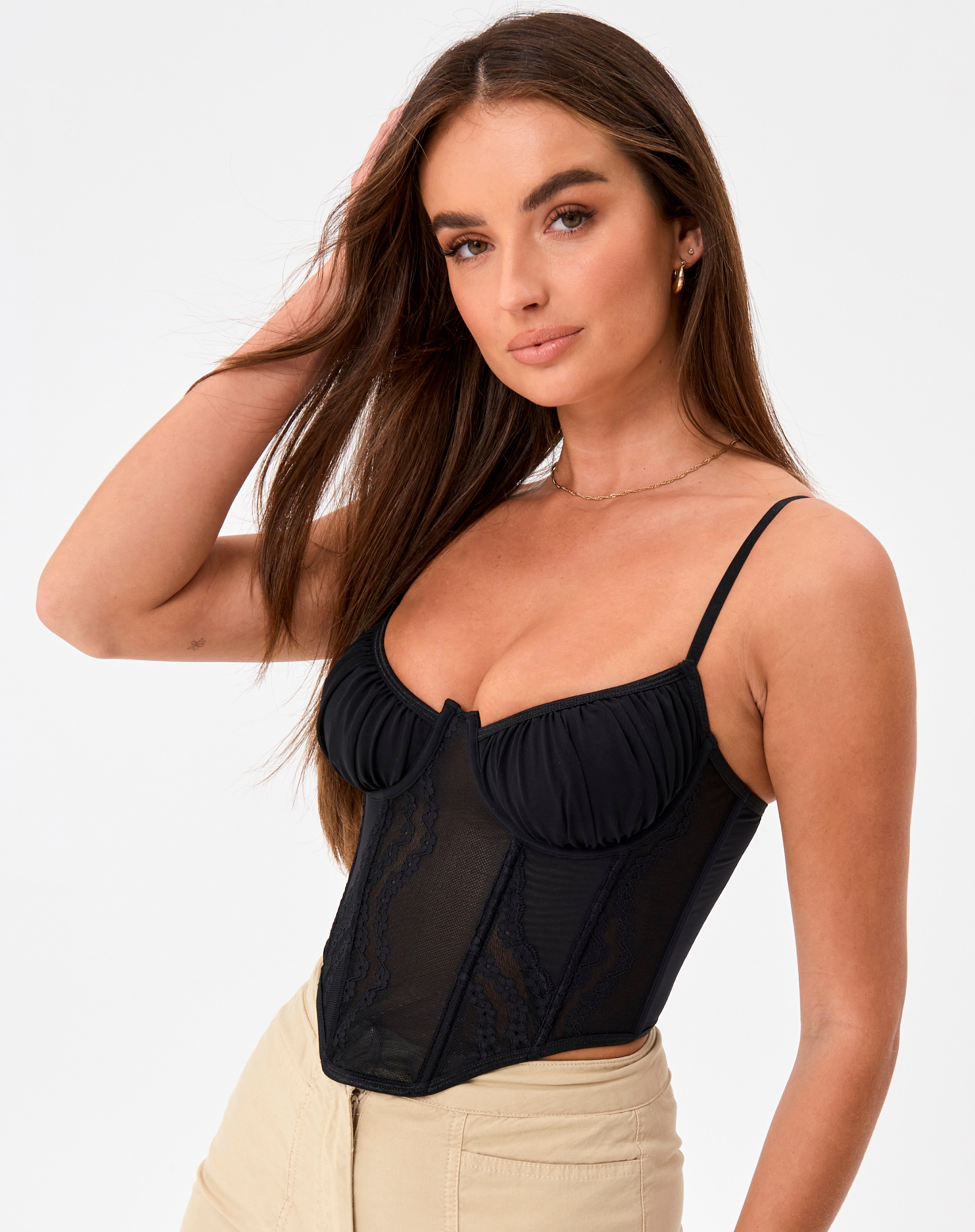Ruched Cup Floral Lace Corset Top in 
