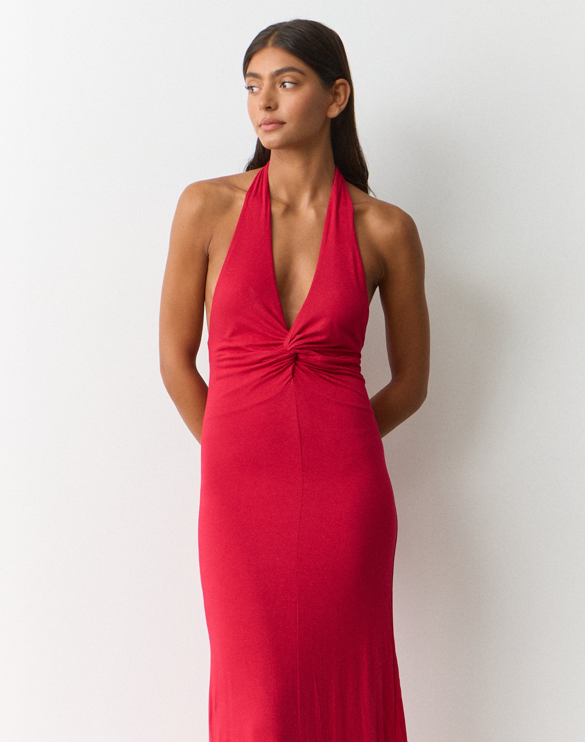 mini backless halter dress Wishlist Break My Heart Red Plunge Halter Flare Dress - Size L main image 0