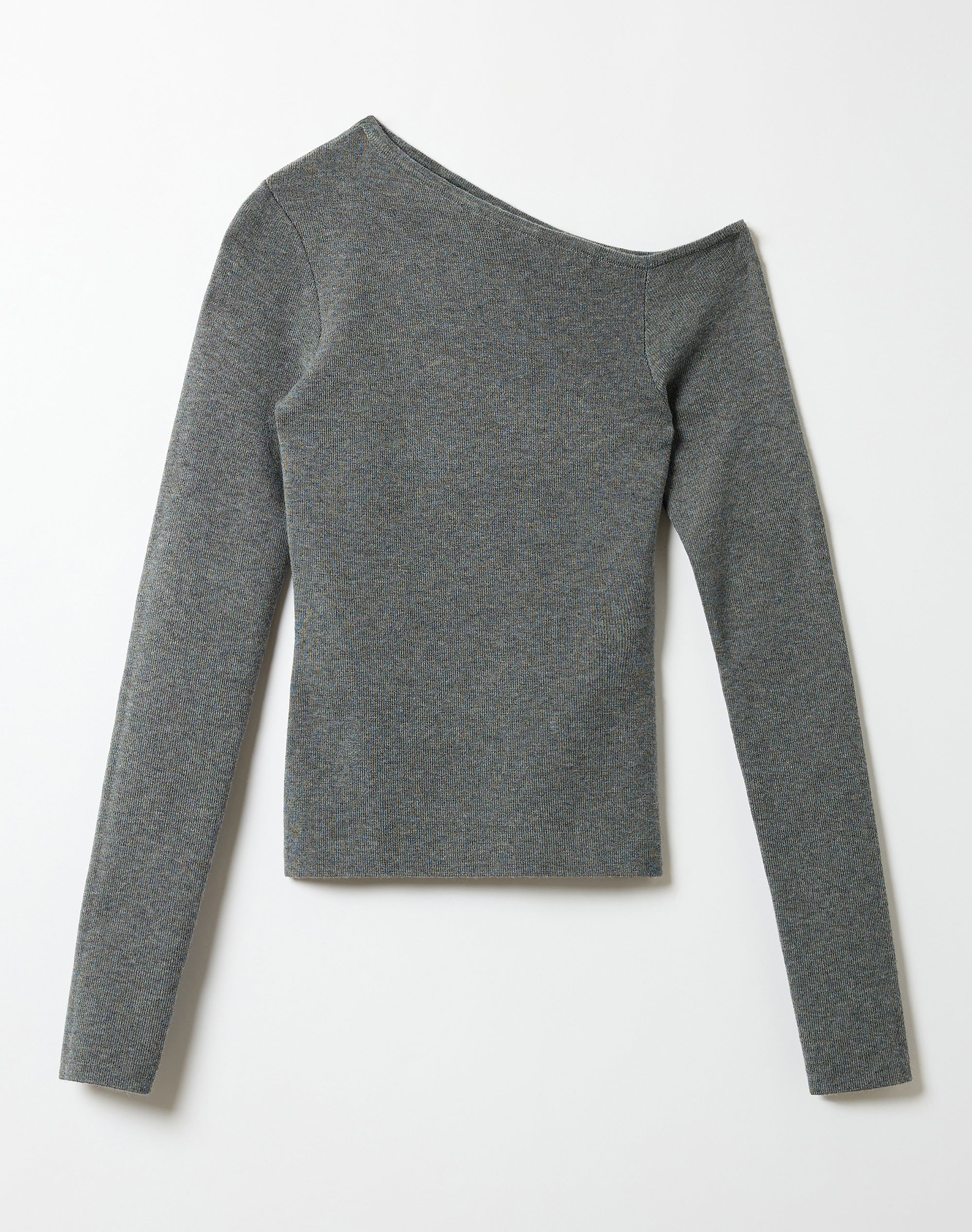 Fitted Off Shoulder Knit Long Sleeve in Dark Grey Marle | Glassons