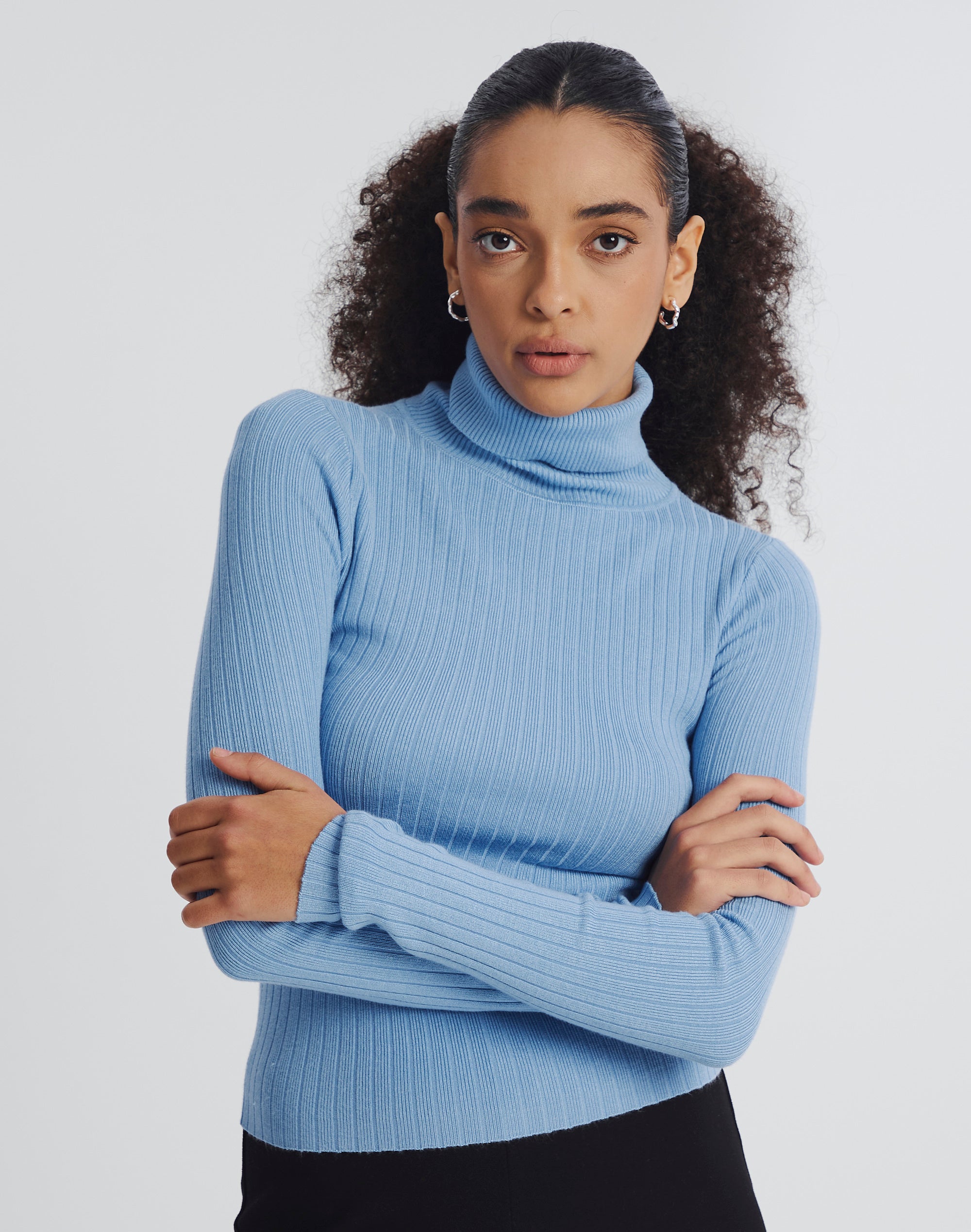 Ribbed Turtleneck Top in Blue | Glassons