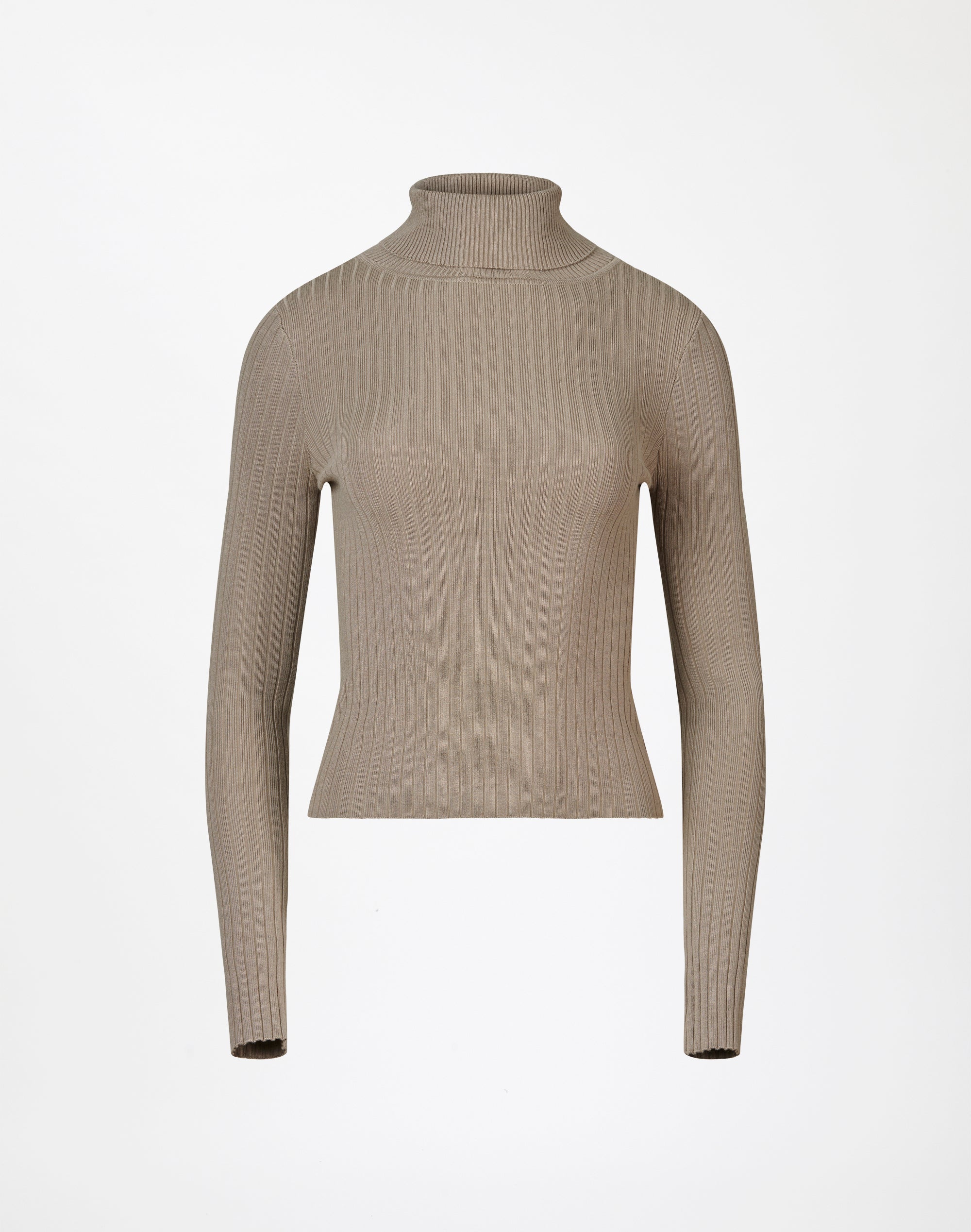 Ribbed Turtleneck Top in Brown | Glassons