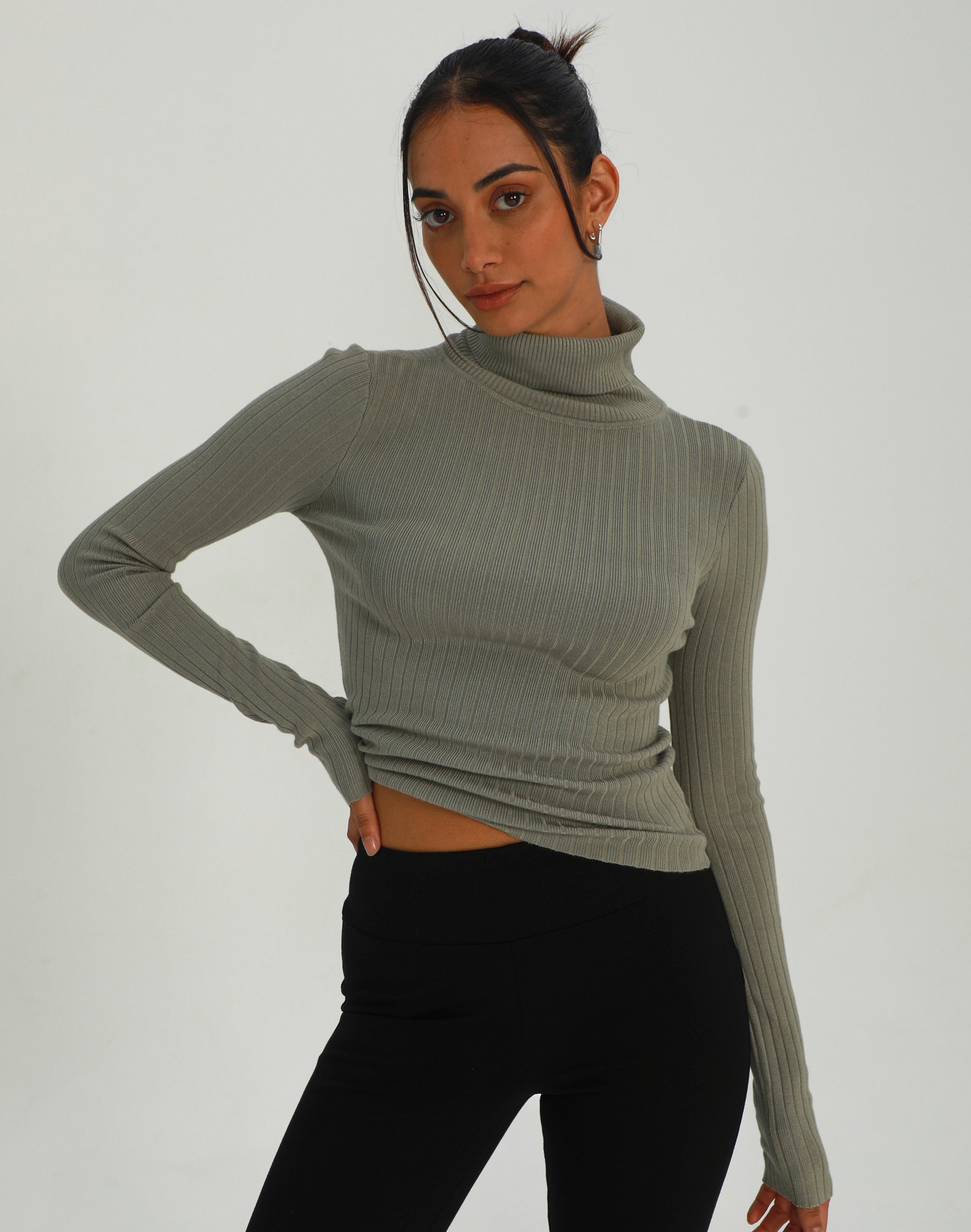 Ribbed Turtleneck Top in When In Sprout