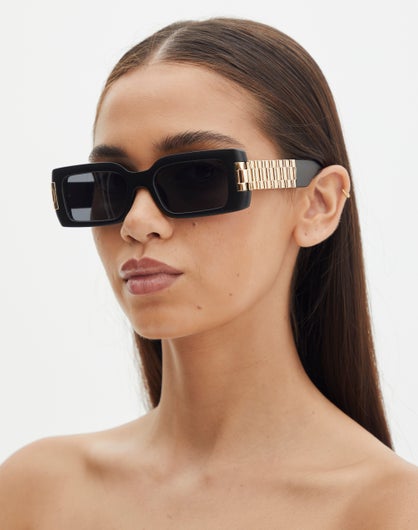 Rectangle Statament Sunglasses in Black/gold | Glassons