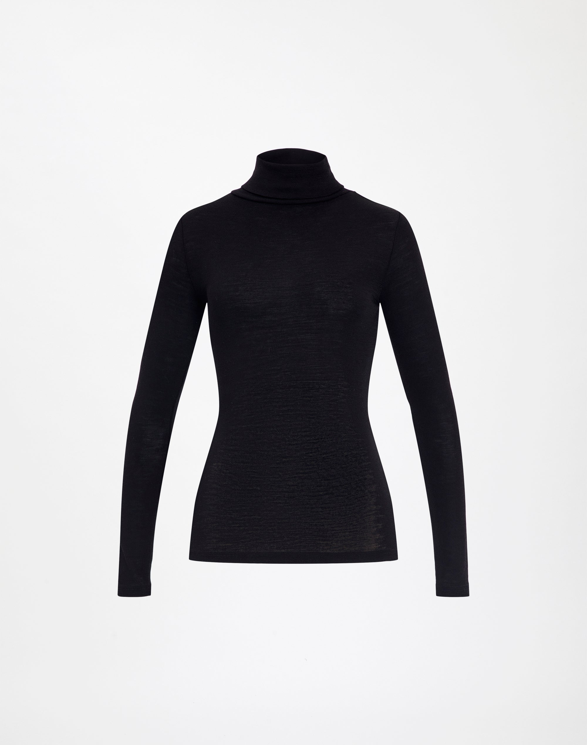 100% Merino Turtleneck Long Sleeve Top in Black | Glassons