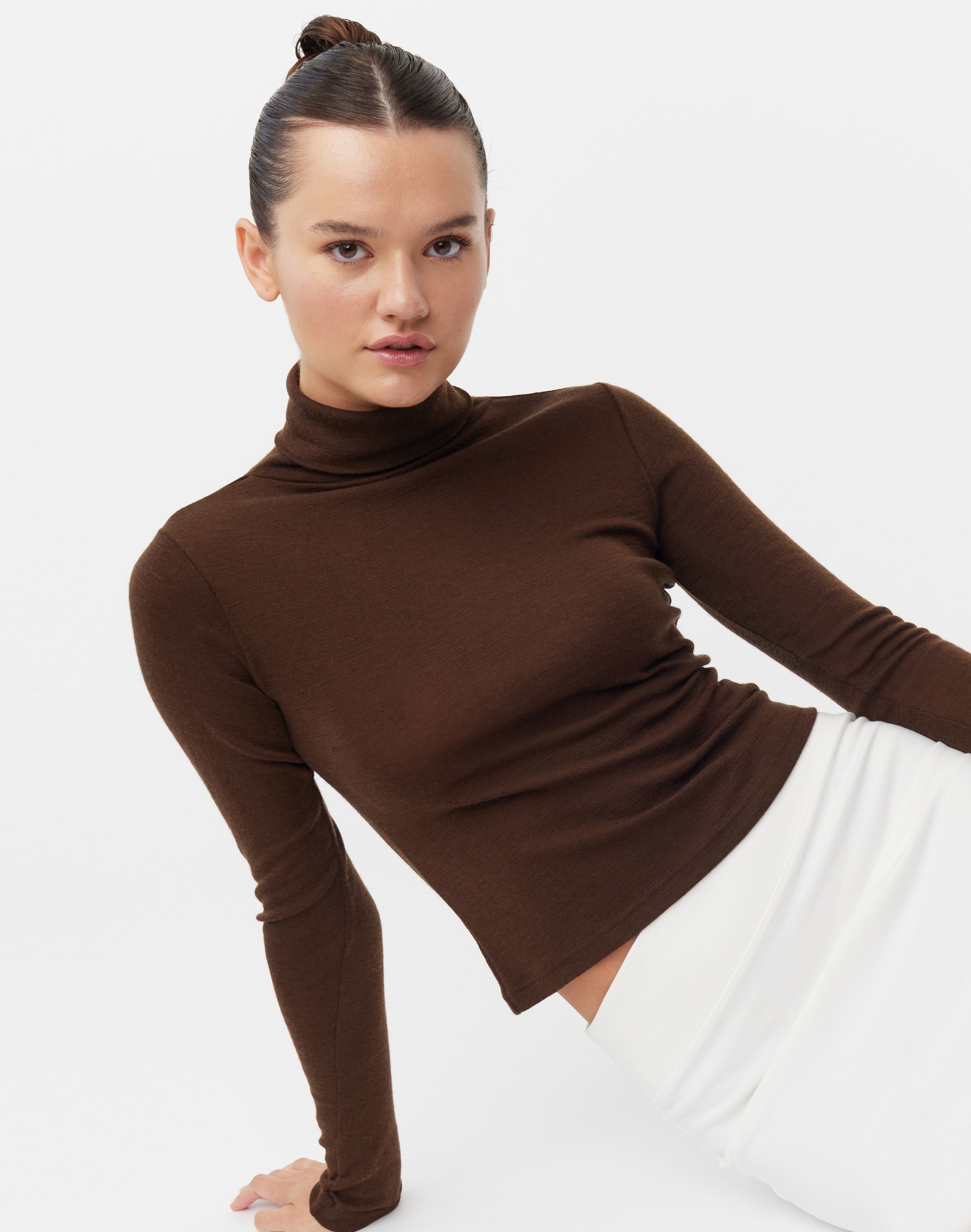 100% Merino Turtleneck Long Sleeve Top 