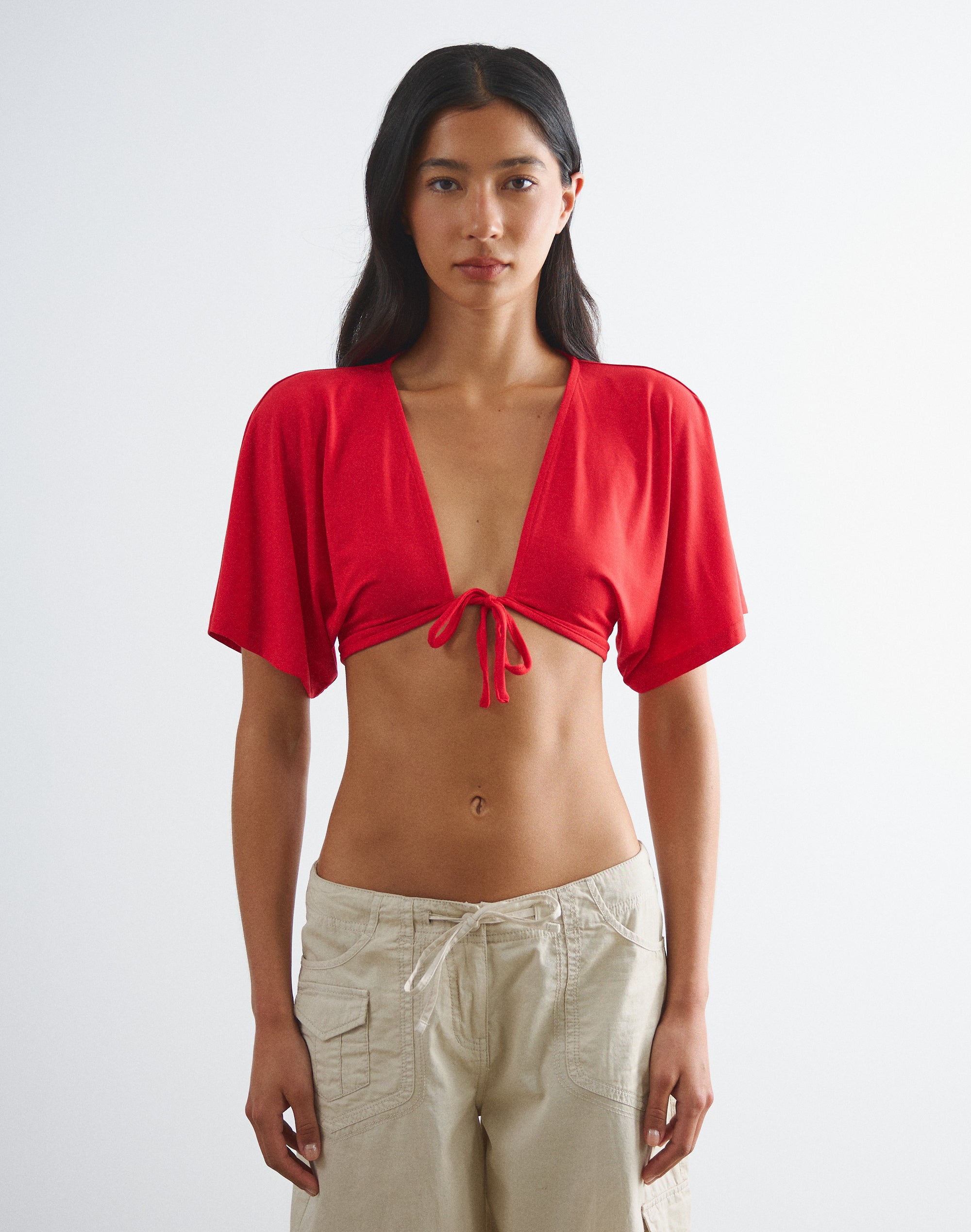 Short Sleeve Crop Tie Top in Salsa Slay | Glassons US