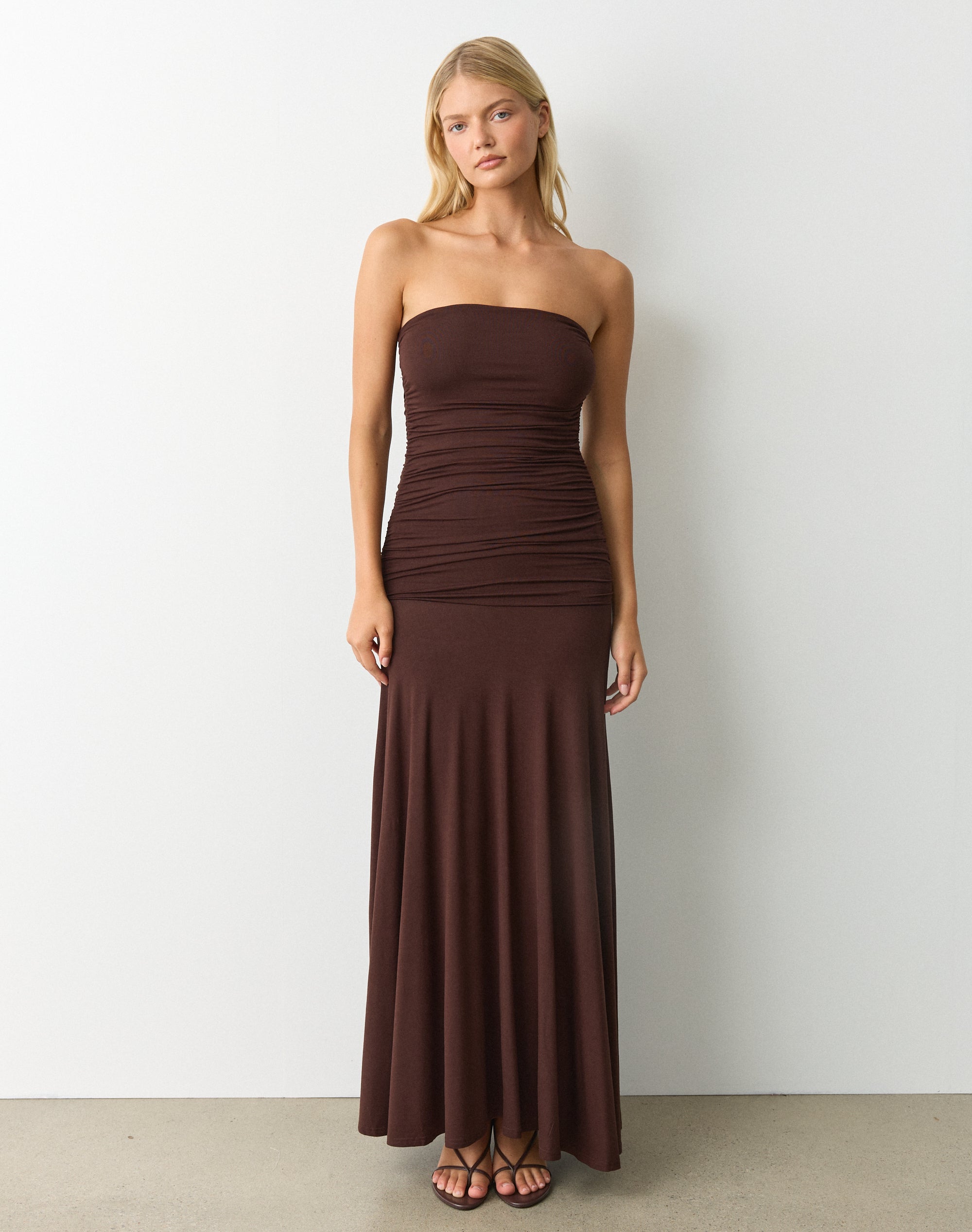 Strapless Drop Waist Maxi Dress in Fudge Fantasy | Glassons US Strapless Drop Waist Maxi Dress in Fudge Fantasy | Glassons US