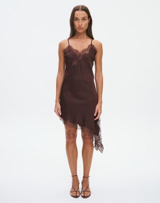 knee length dresses for ladies Whitney Lace Trim Satin Effect Mini Dress Burgundy / Xs