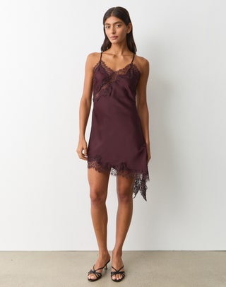 knee length dresses for ladies Dinah Lace and Satin Mini Dress / Black/Ivory | Meshki main image 1