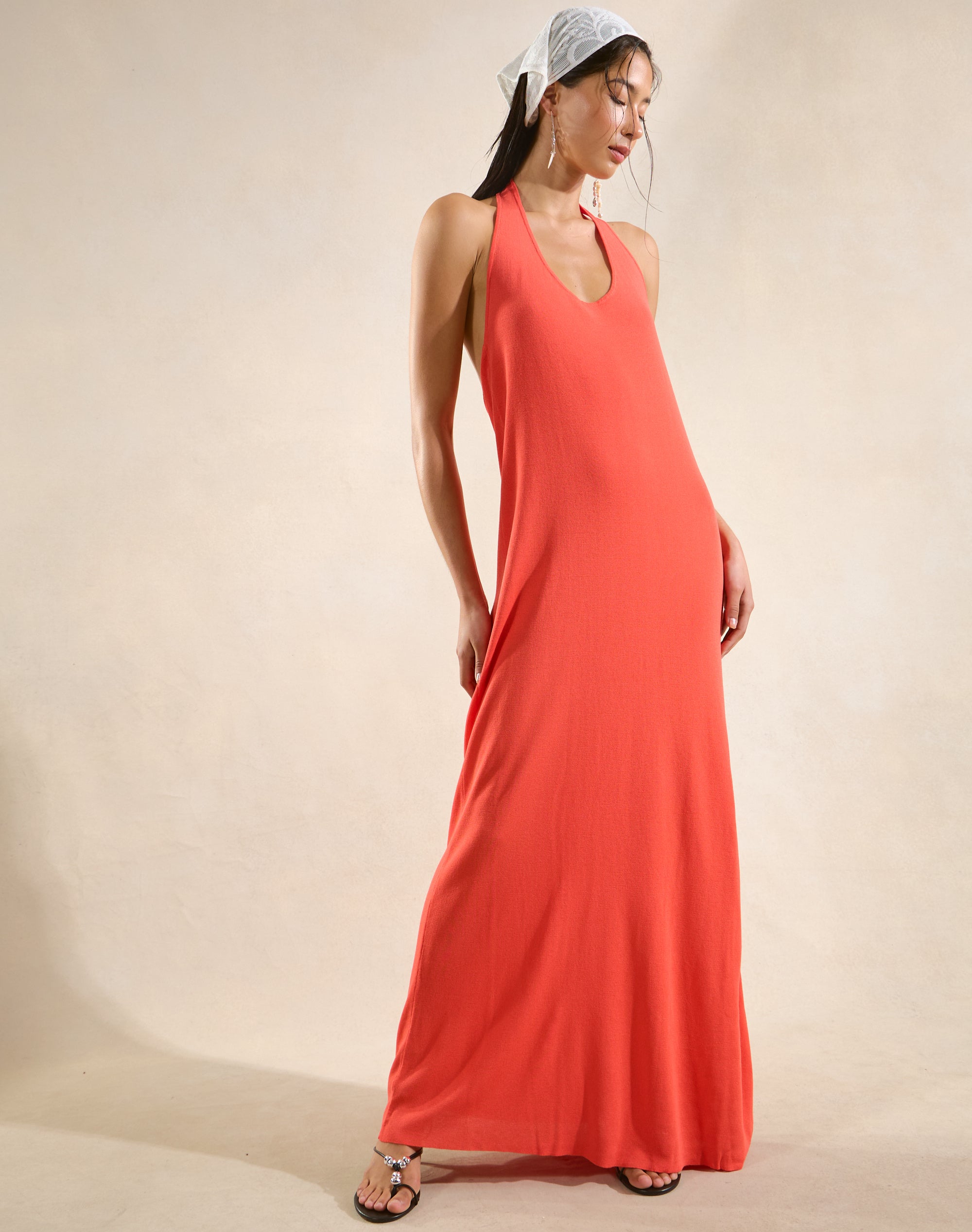 glassons knit dresses Halter Knit Maxi Dress in Desert Clay