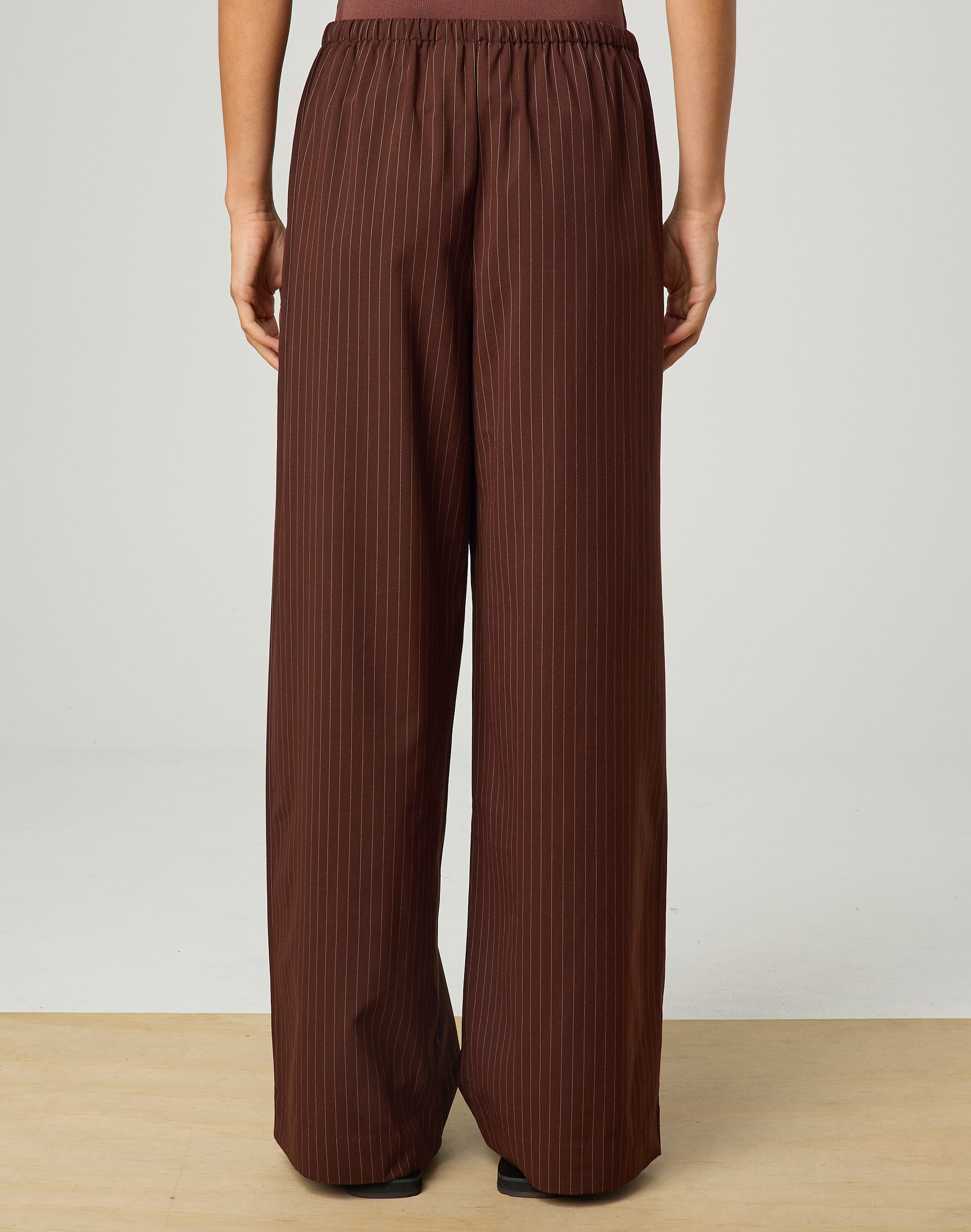Pinstripe Tie Waist Wide Leg Pant in Choc Brown X White Pinstripe | Glassons  AU