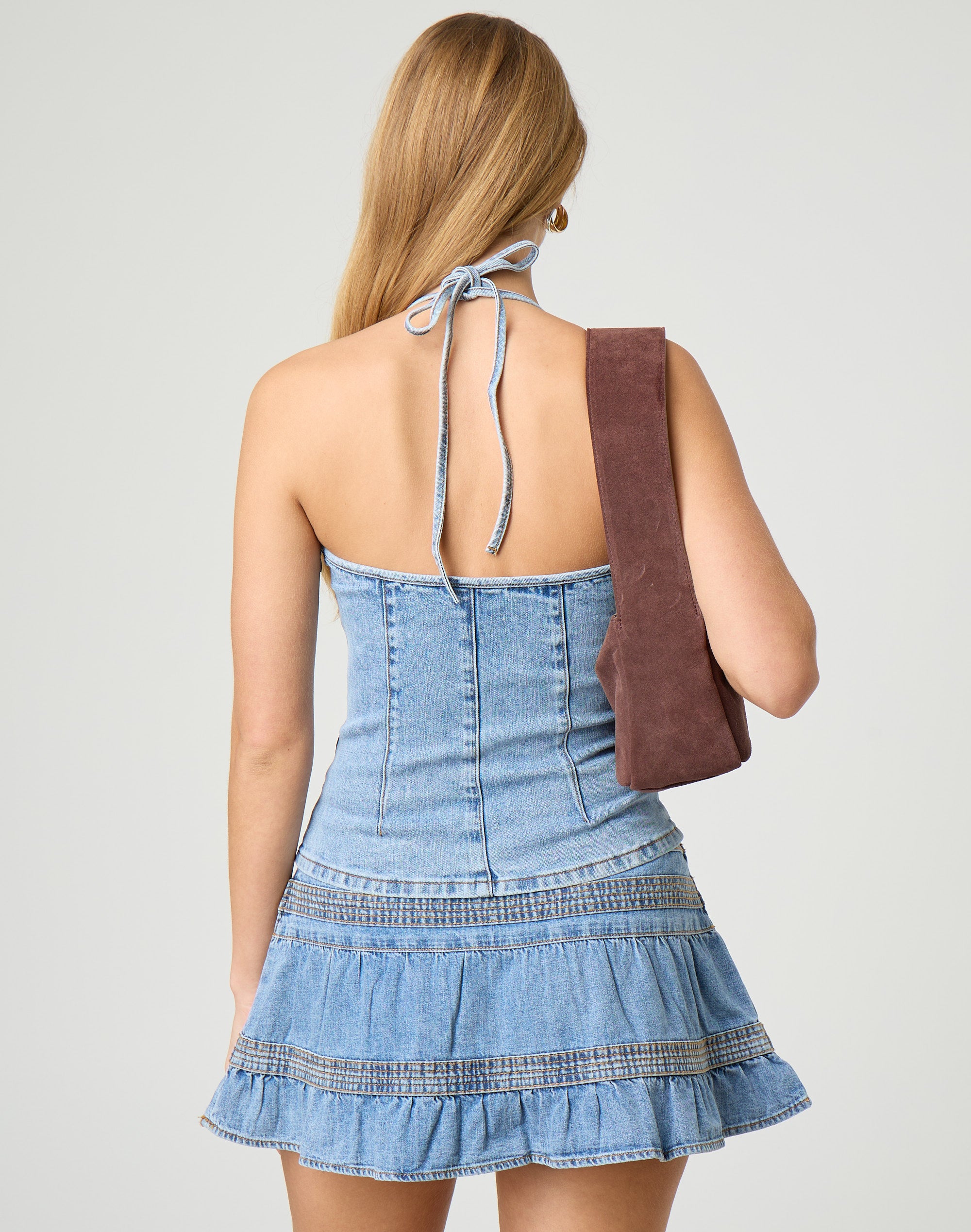 Denim Frill Mini Skirt in Crystal Blue | Glassons