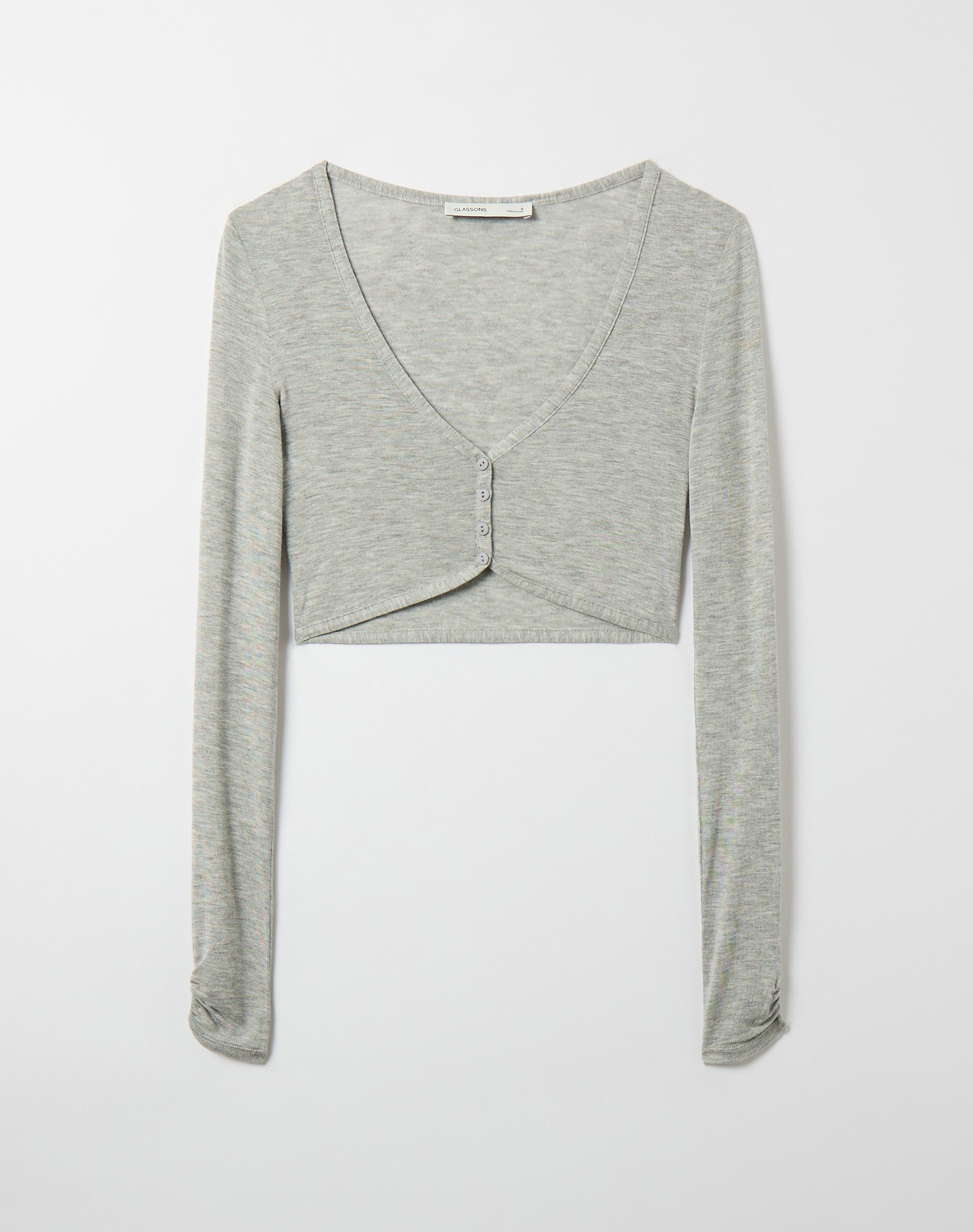 Sheer Cropped Cardigan in Pale Grey Marle | Glassons