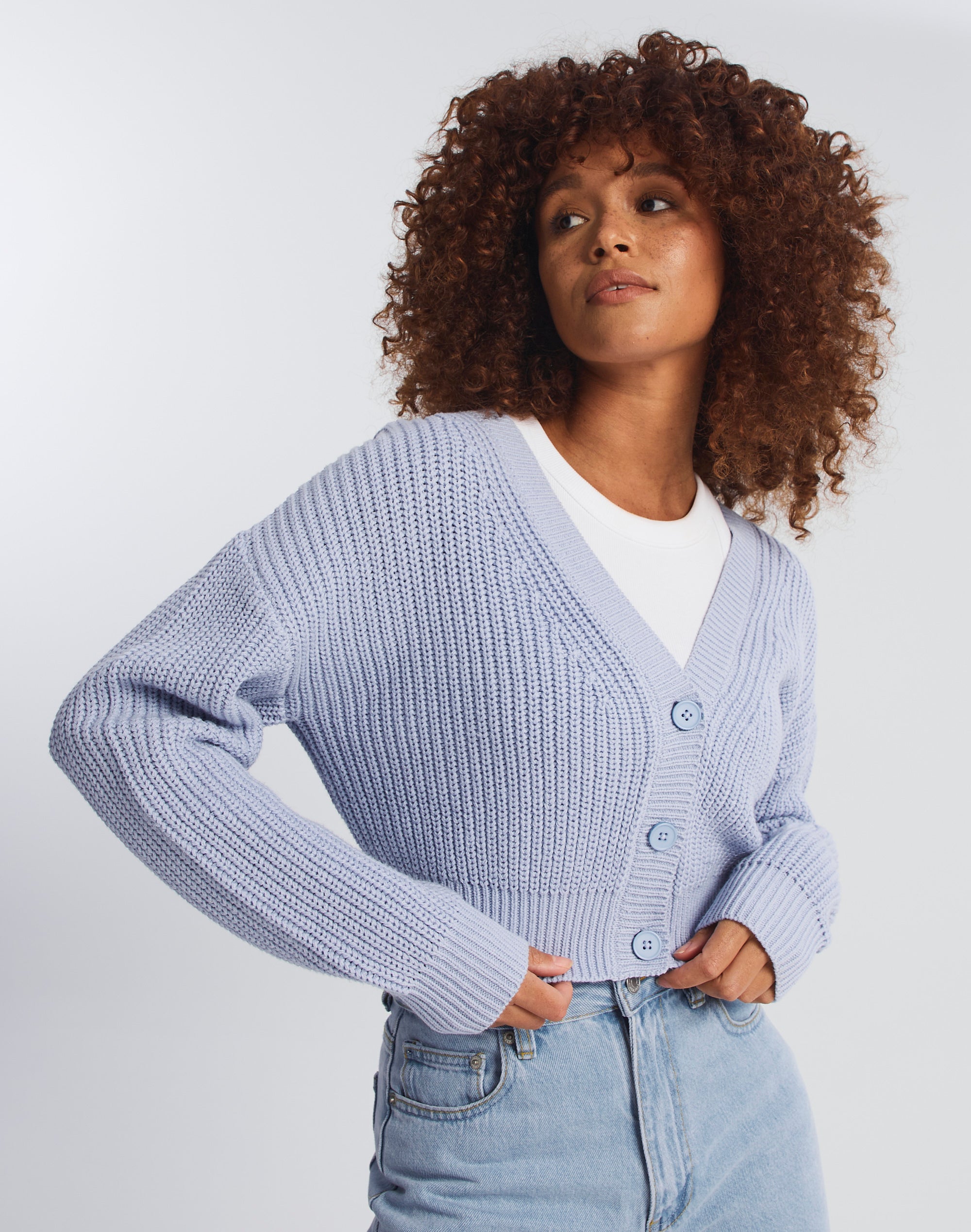 Button Front Long Sleeve Cardigan in Purple | Glassons