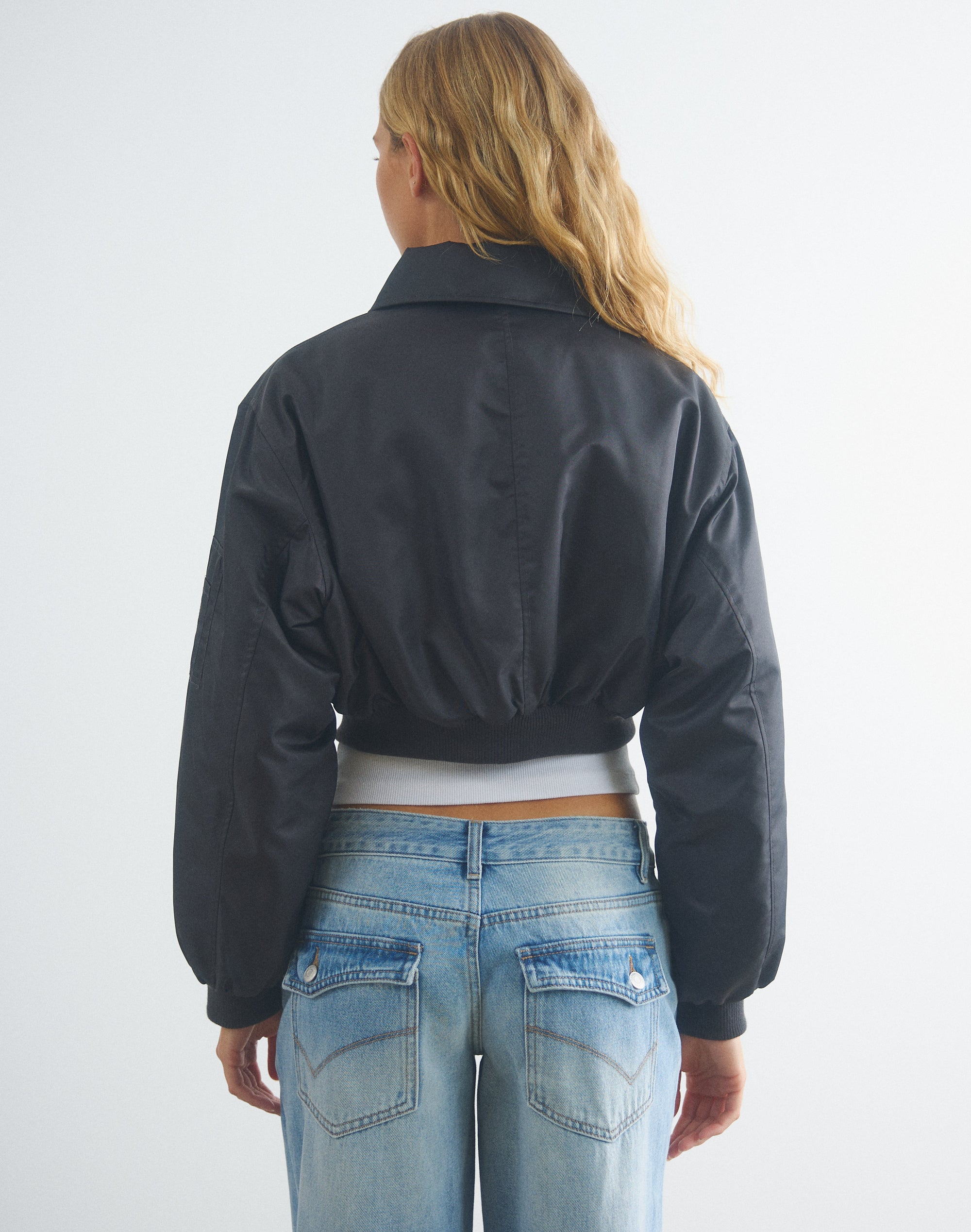 Cropped Bomber Jacket in Ash Cloud | Glassons US