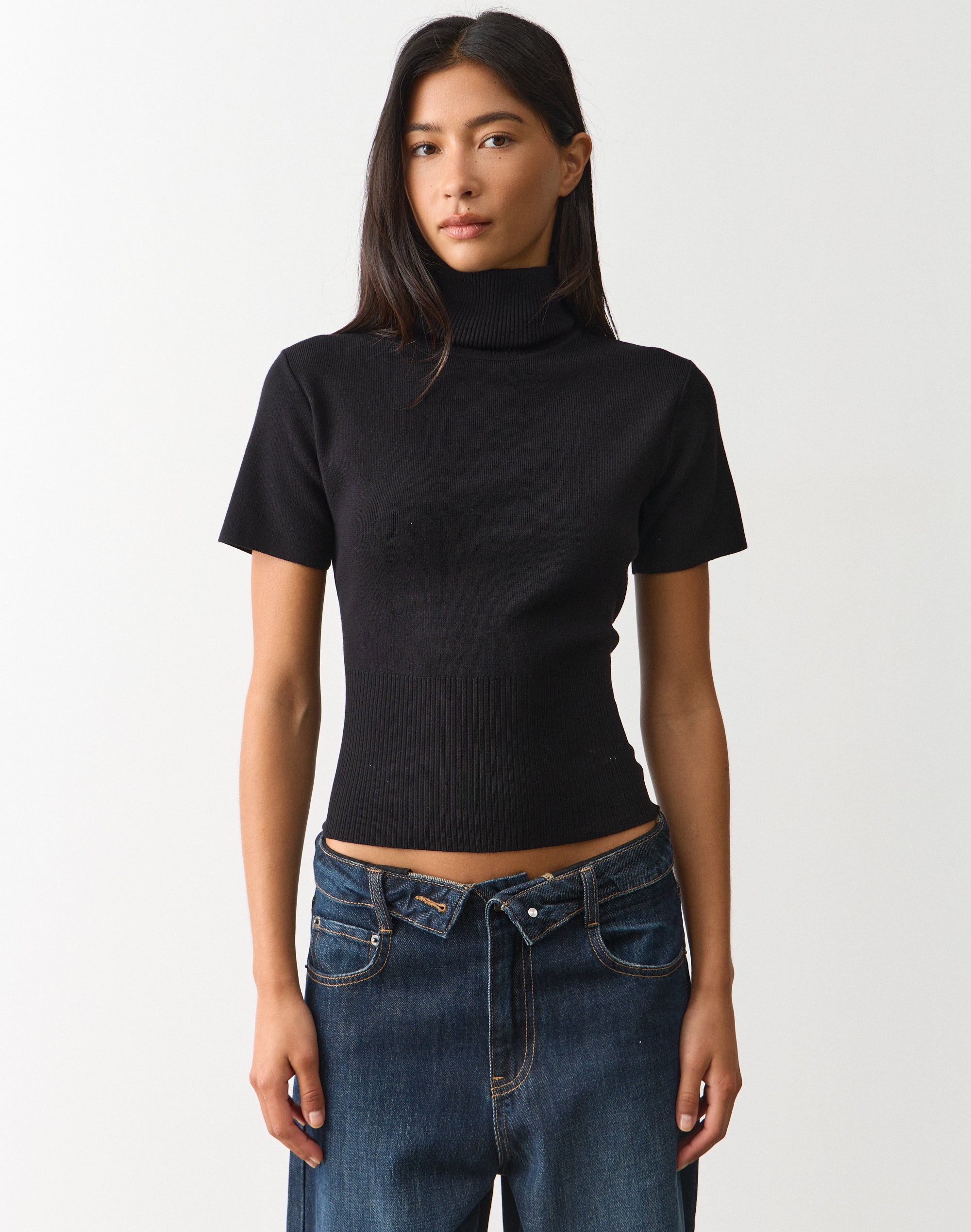 Roll Neck Knit Top in Milk | Glassons US