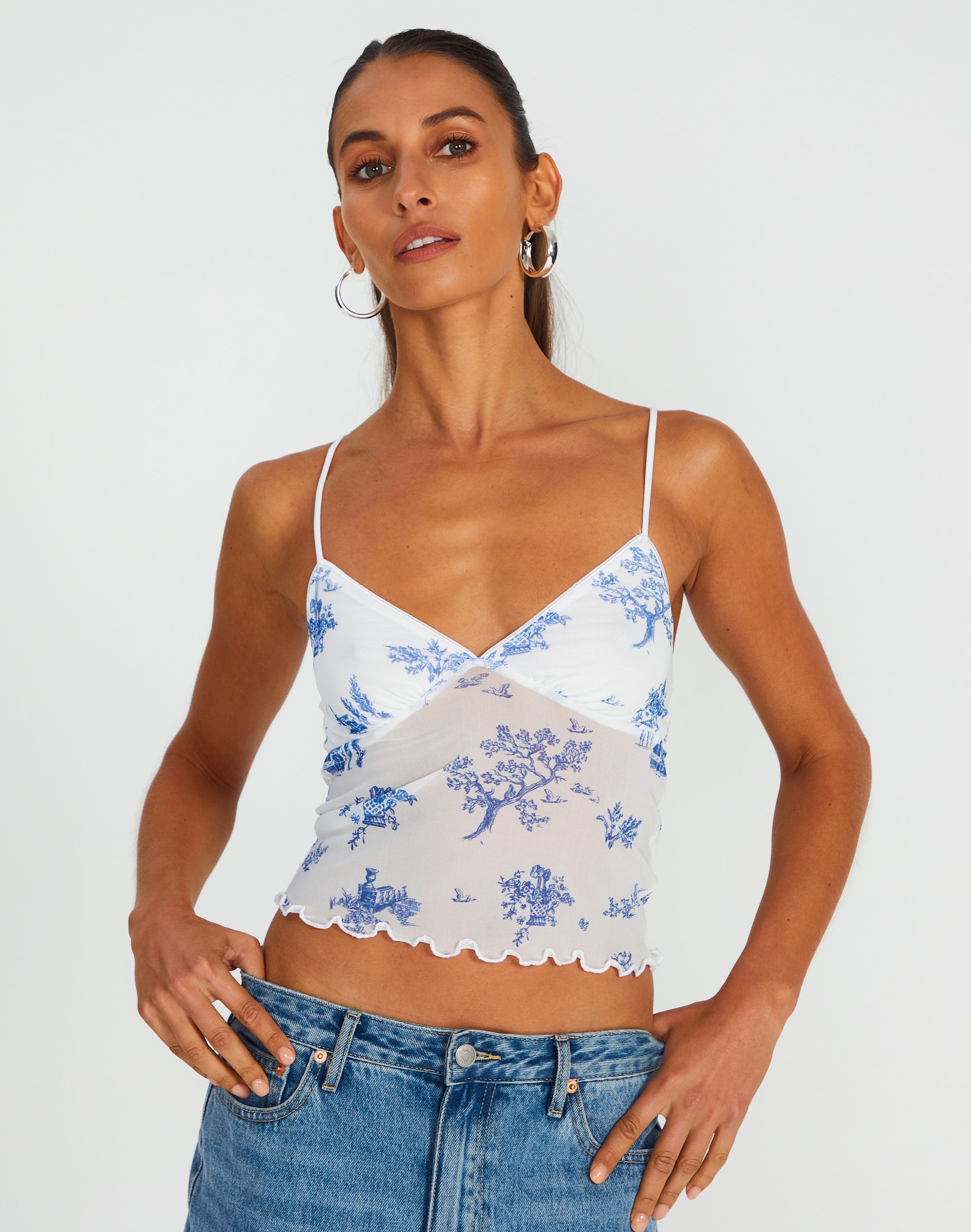 Mesh Lettuce Trim Cropped Cami in Print | Glassons