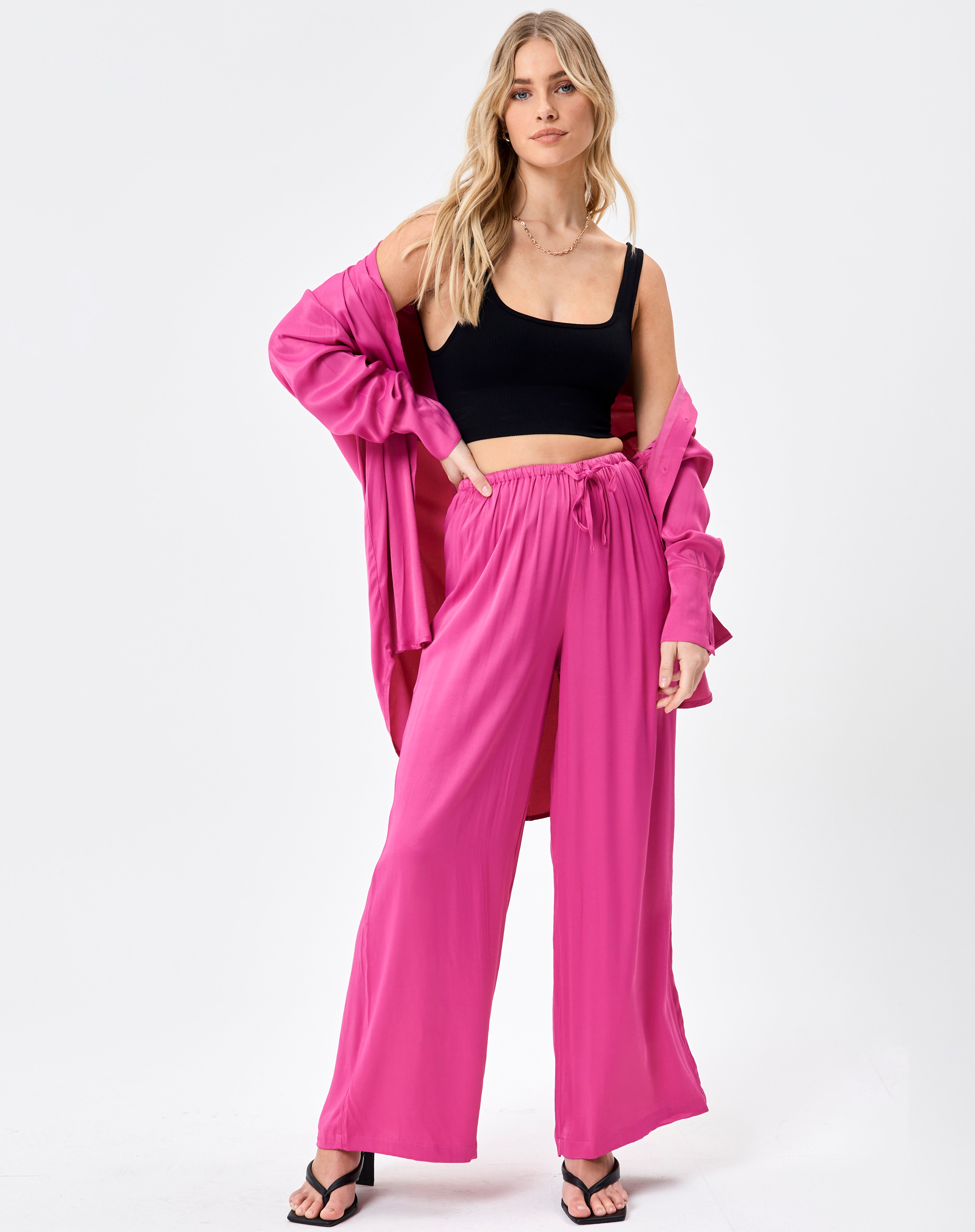 Satin Wide Leg Pant in Pink | Glassons