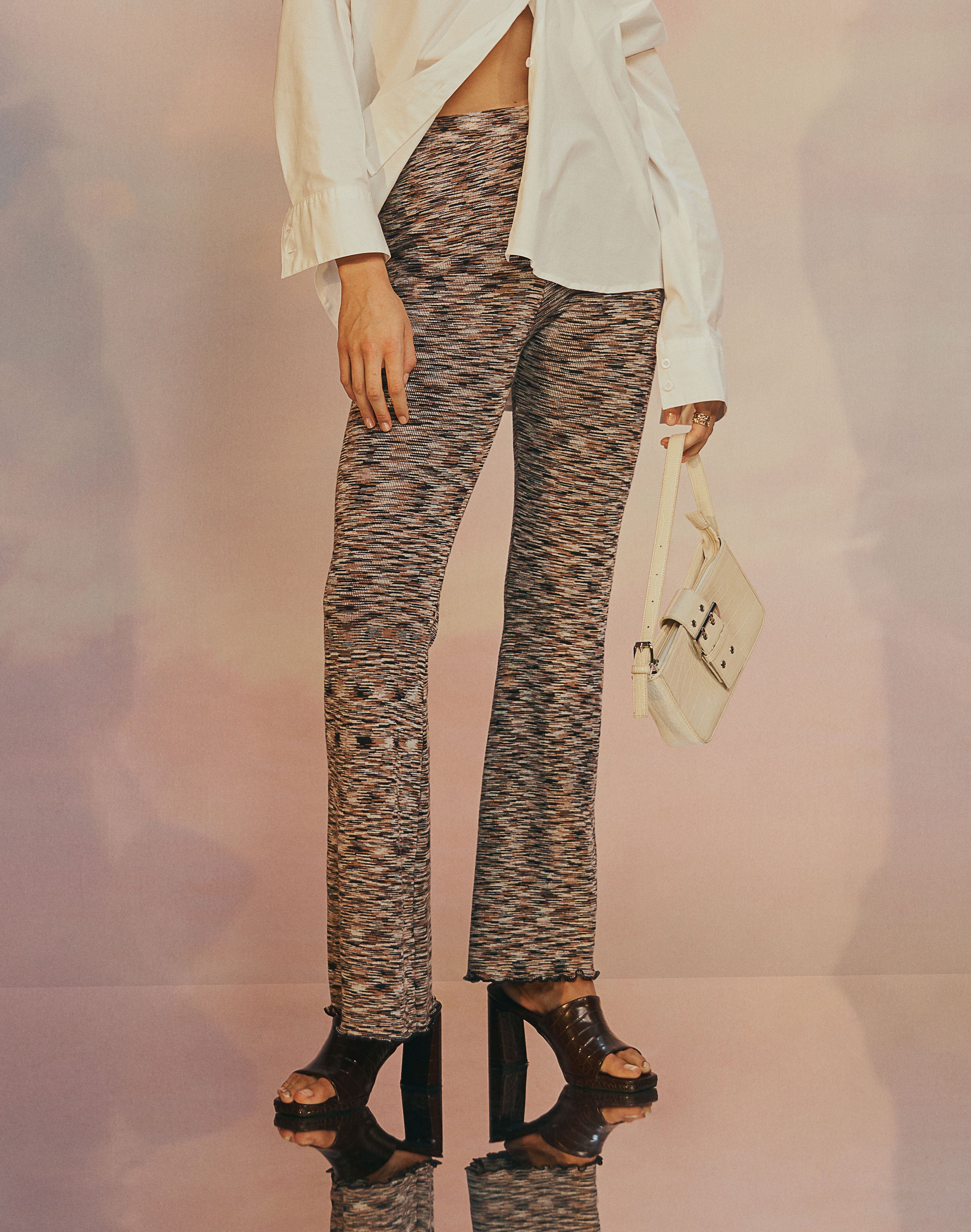 Yarn Dye Flare Knit Pant in Brown 