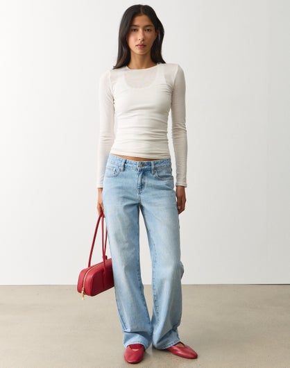 Mid Rise Straight Leg Jean