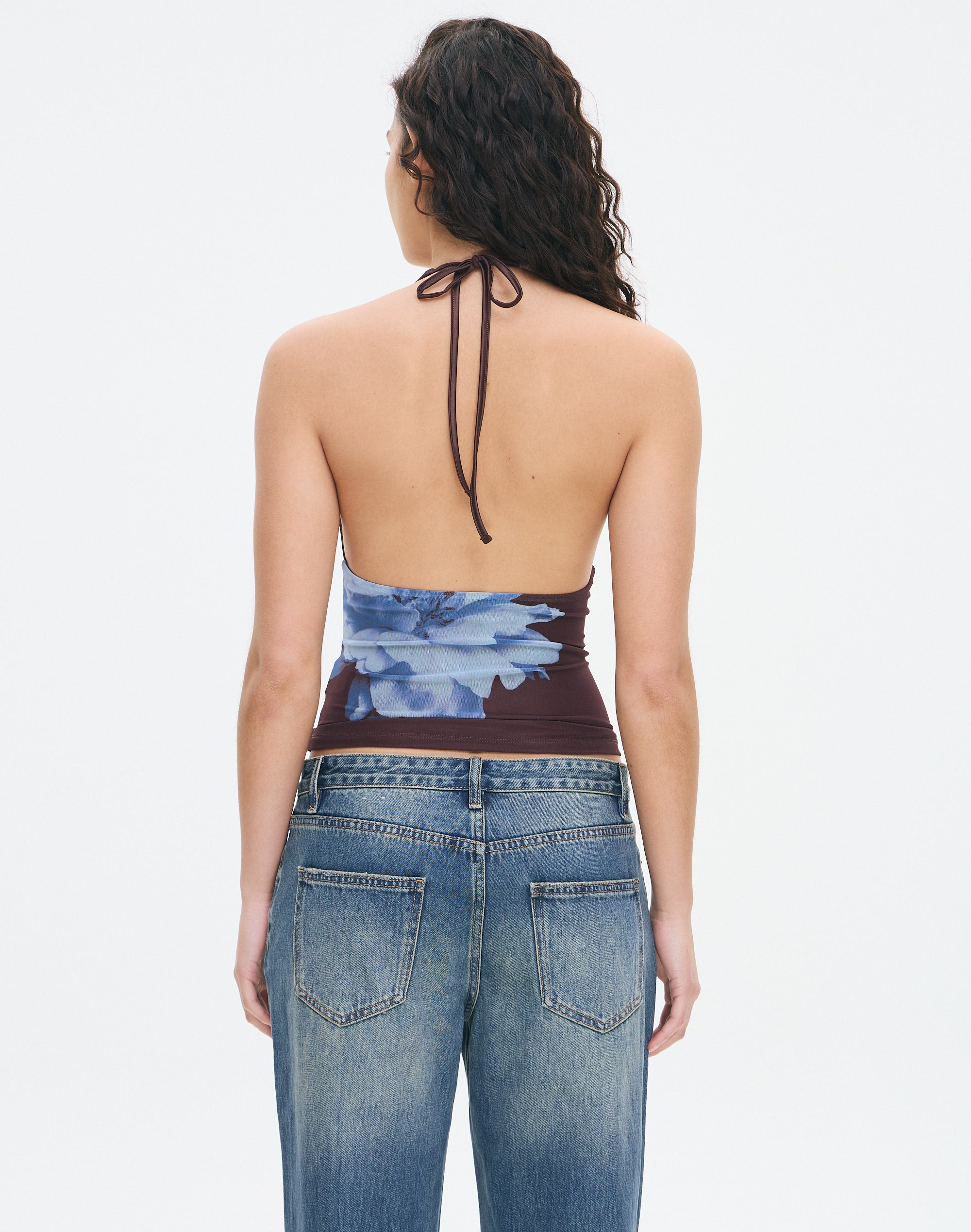 Print Mesh Cowl Neck Halter Top in Smitten Blooms | Glassons US