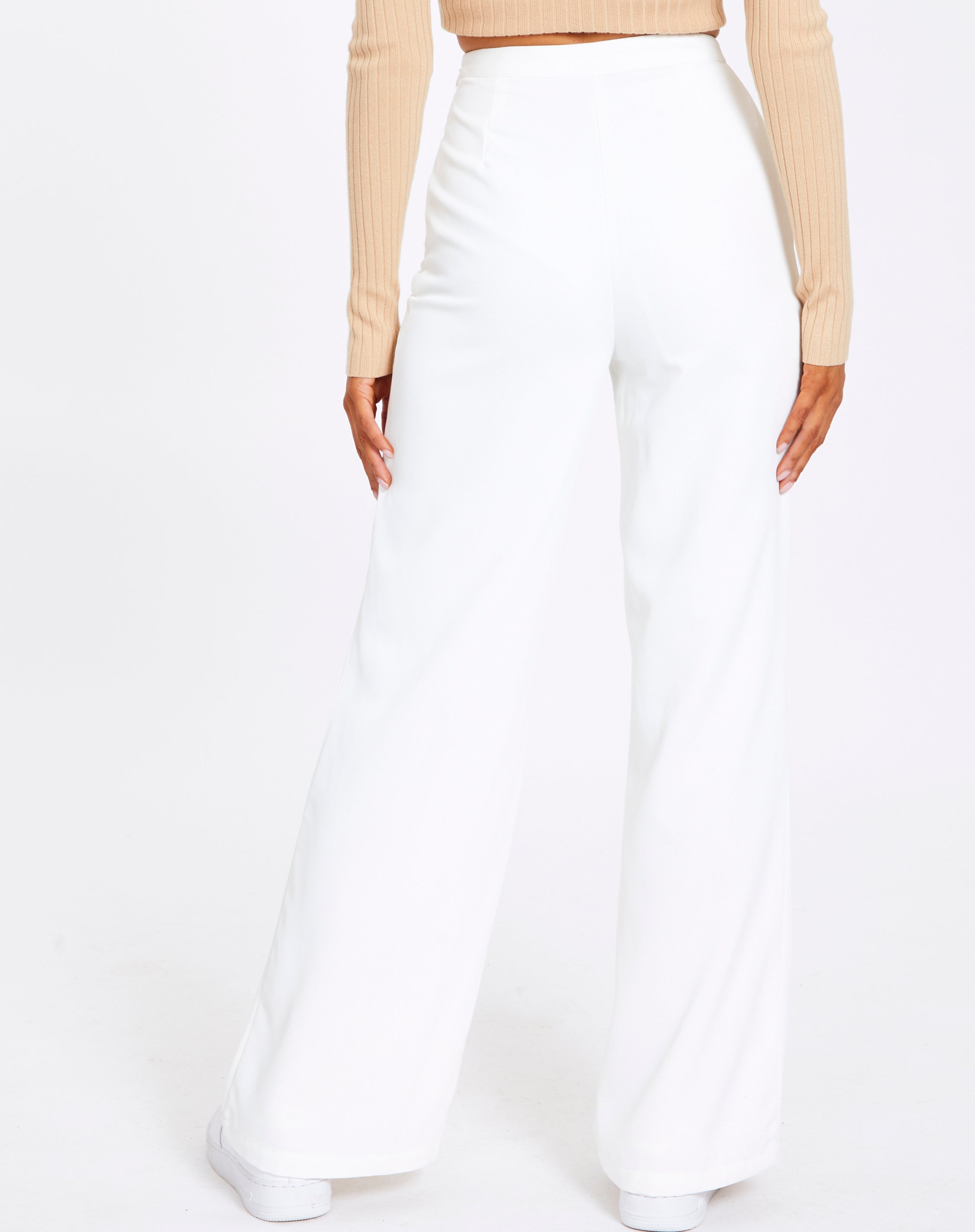 High Waist Wide Leg Pant in White 