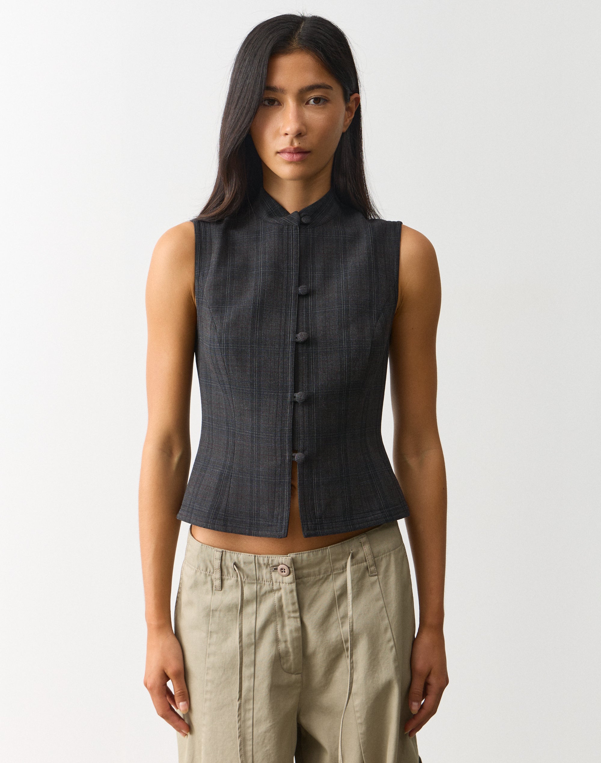 Tailored Vest Top in Candice Woolen Check | Glassons SG
