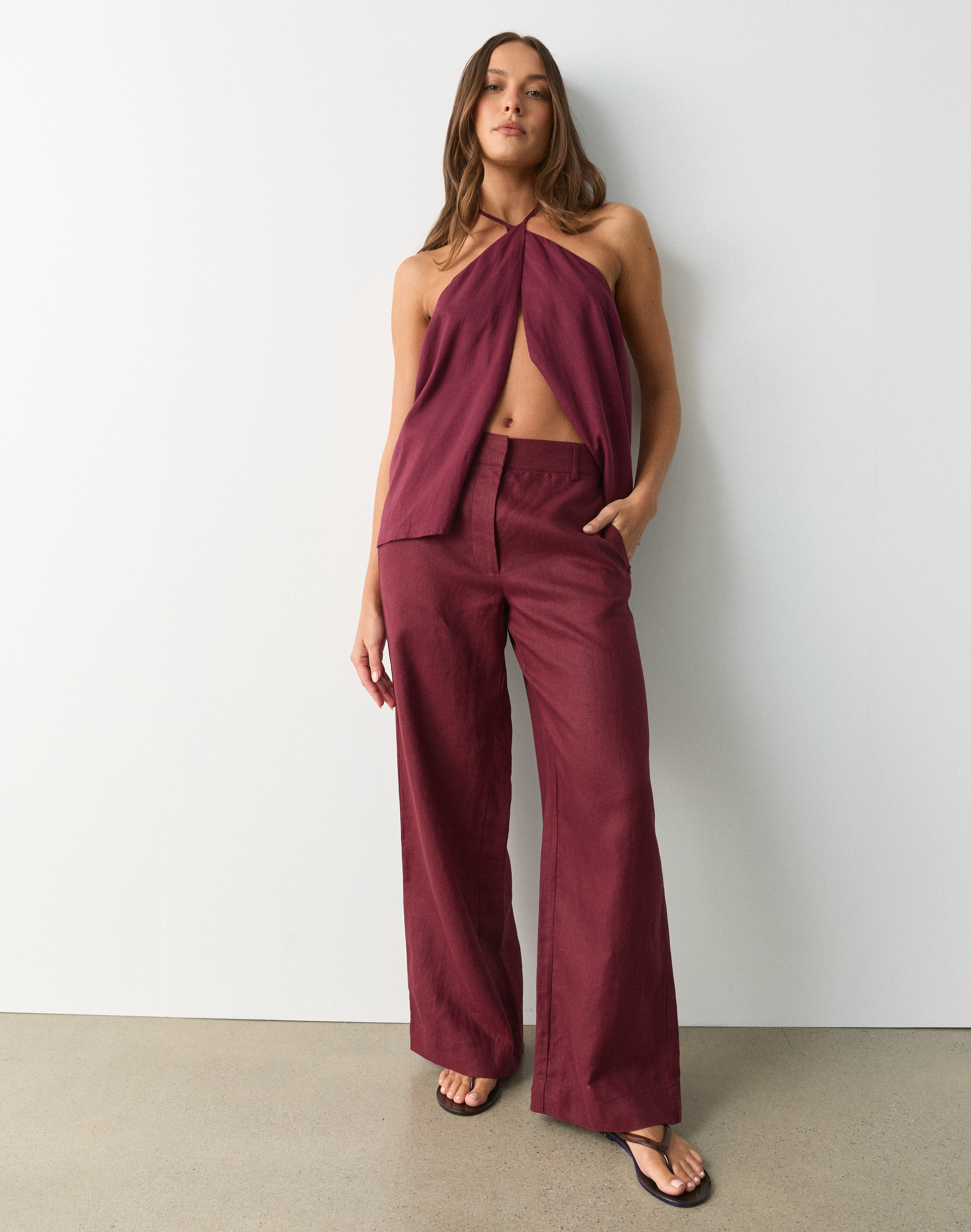 SUNSET MOSSA WOOL WIDE SAROUEL SLACKS High Rise Tailored 100