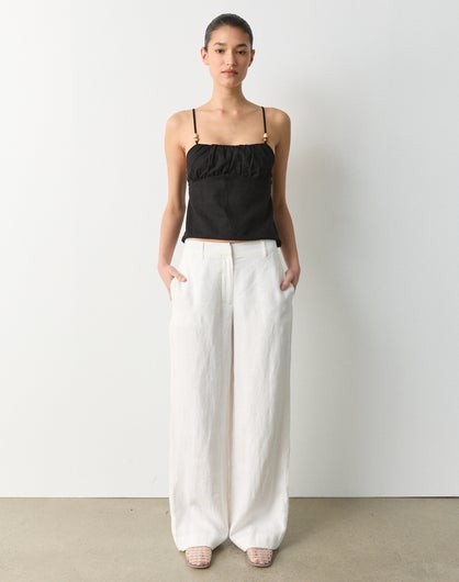 High Rise Tailored 100% Linen Pant in White | Glassons AU